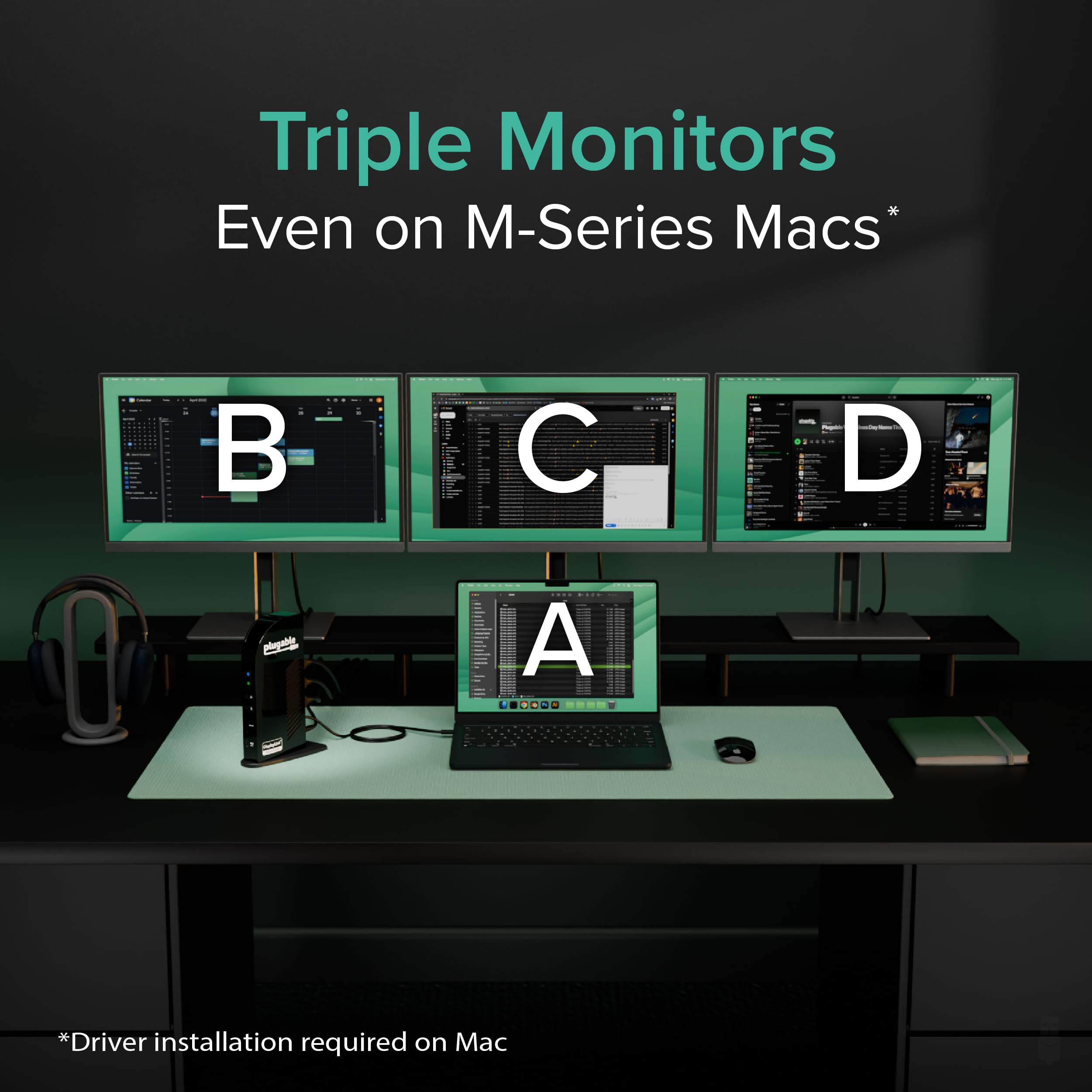 Plugable USB-C Triple Monitor Docking Station: 13-in-1 Laptop Dock with 100W Charging for Mac (DisplayLink Driver Required), Windows, Chrome, 3 HDMI, Gigabit Ethernet, SD, USB-C 20W, 4 USB - UD-ULTCDL