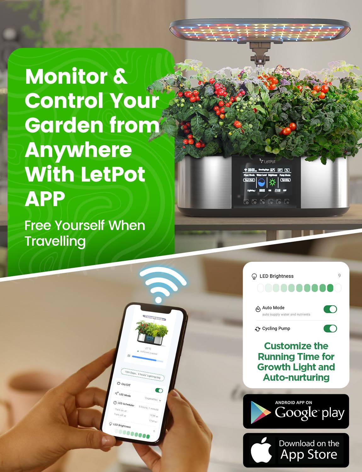 LetPot LPH-Max Hydroponics Growing System Kit, 21 Pods APP & WiFi Automatic Controlled Smart Indoor Garden with 36W LED Grow Light, Auto Drip Irrigation Kits, Self-Managed Nurturing & Watering