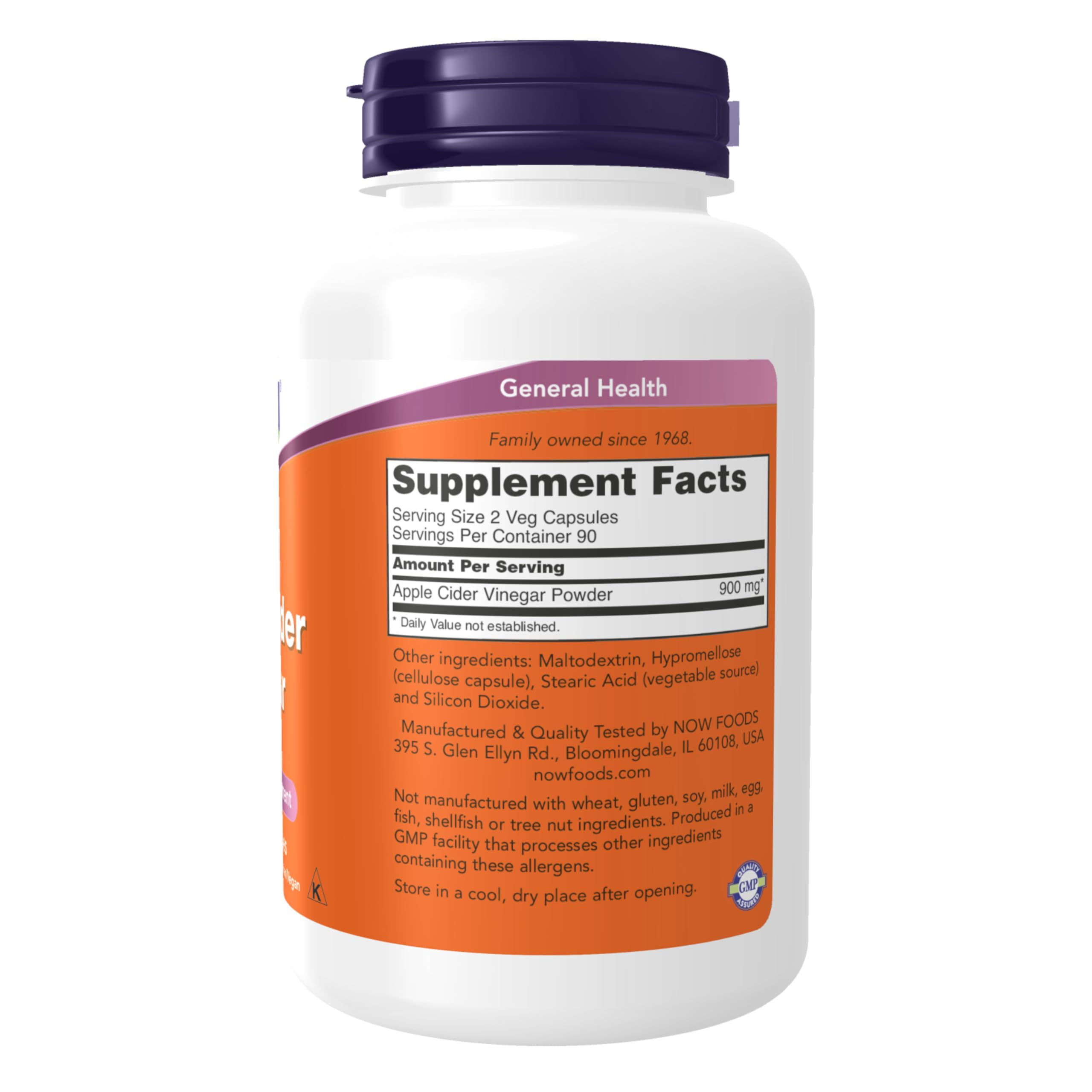 NOW Foods Supplements, Apple Cider Vinegar 450 mg, Derived from Fermentation of Sweet Apple Cider, 180 Veg Capsules