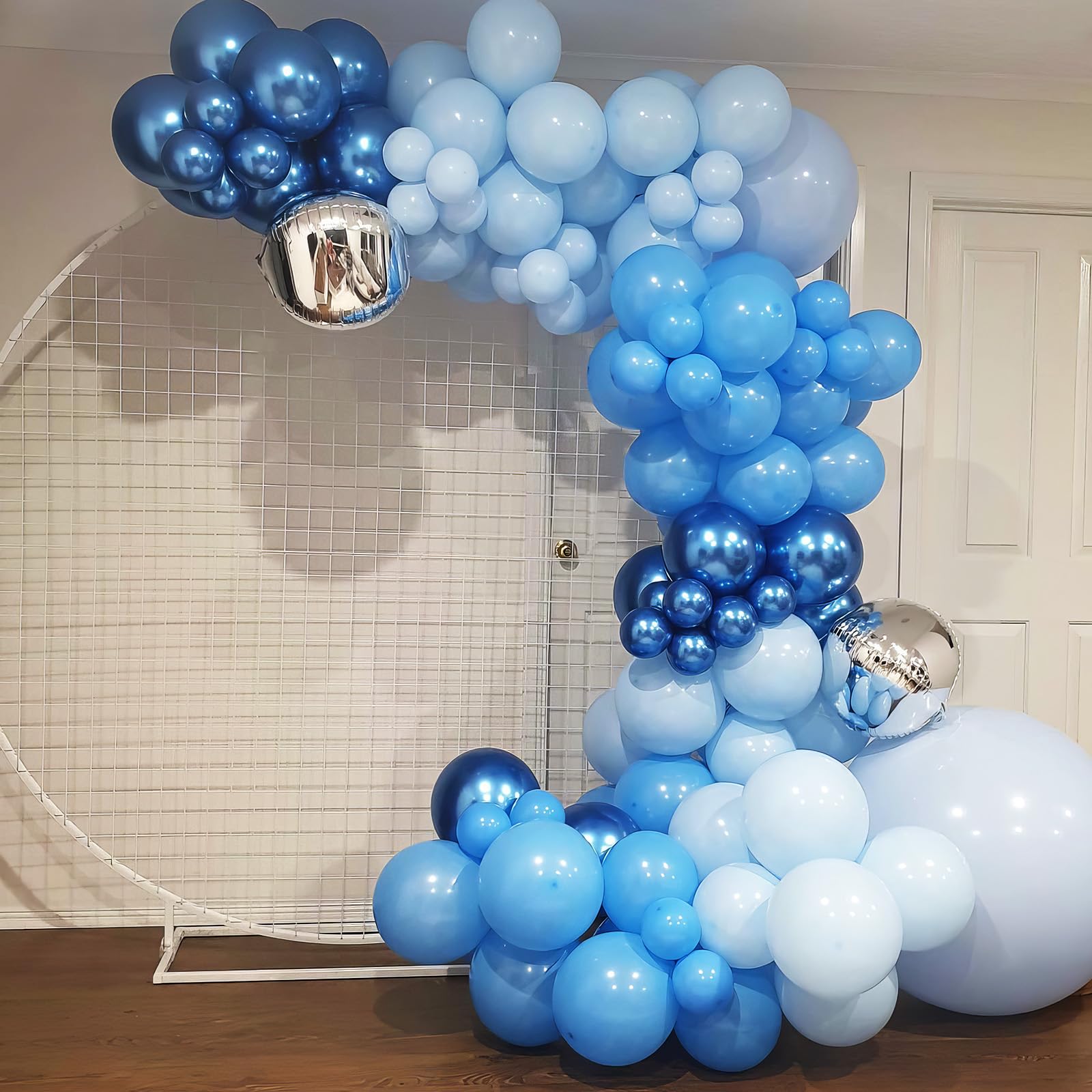 HILAVO Blue Balloon Garland Arch Kit 12 Inch 90 Pcs Metallic Chrome Pearl Baby Light Dark Royal Blue Latex Balloons for Winter Wonderland Baby Shower Birthday Wedding Ocean Party Decor