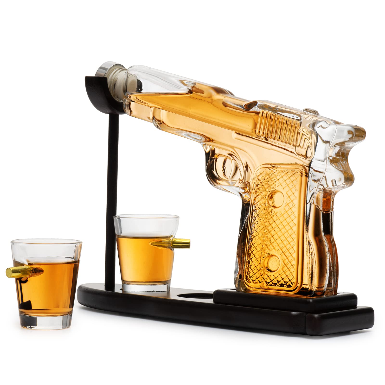 Gifts for Men Dad, Father Whiskey Decanter Set - 9 Oz with Two 2 Oz Glasses, Pistol Gun Cool Anniversary Birthday, Home Bar Gifts, Drinking Military Present Dispenser, Him Husband, Dispenser Bar Gift