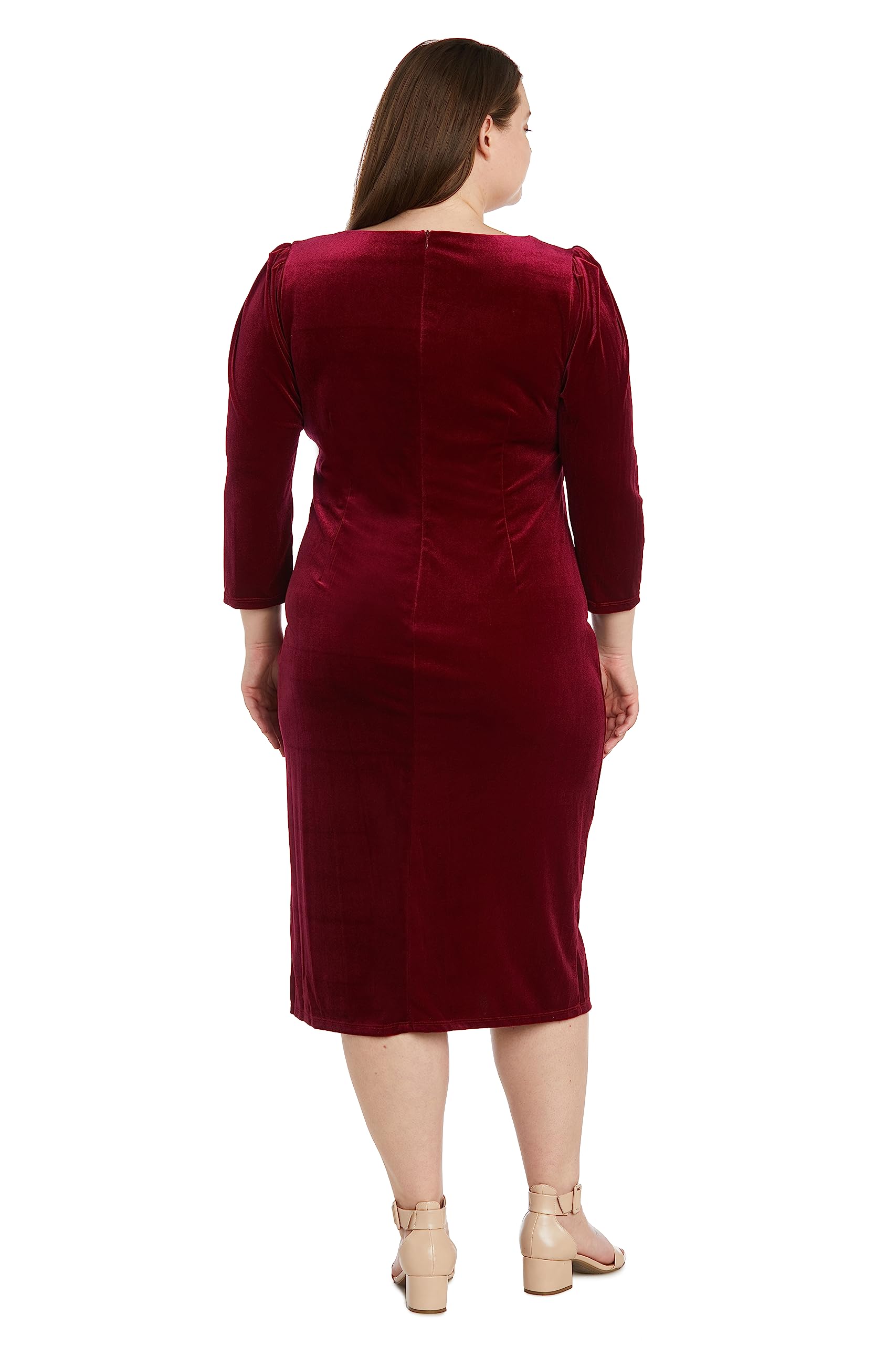 R&M Richards Women's Plus Size Velvet Dress with Side Slit, Wine