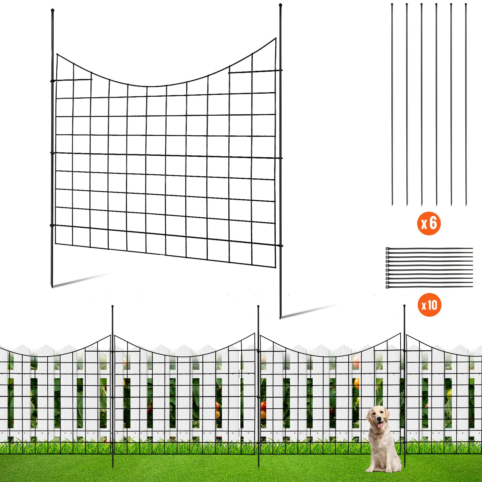 VEVOR Decorative Garden Fence, No Dig Fence 36.6in(H) x12ft(L) Animal Barrier Fence, Underground Garden Fencing with 2.5 Inch Spike Spacing, Metal Dog Fence for The Yard and Outdoor Patio, 5 Pack