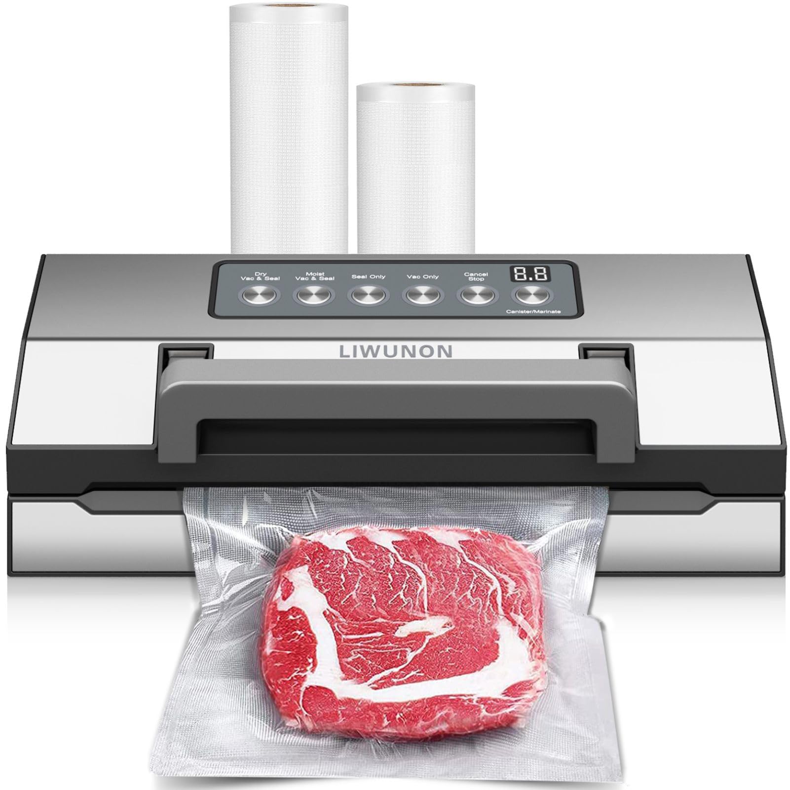 Precision Vacuum Sealer – LIWUNON Stainless Steel Food Vacuum Sealer Machine, Double Heat Seal, All-in-One Versatile for All Foods, Large Bag Storage, Built-in Cutter, Easy-Lock Handle