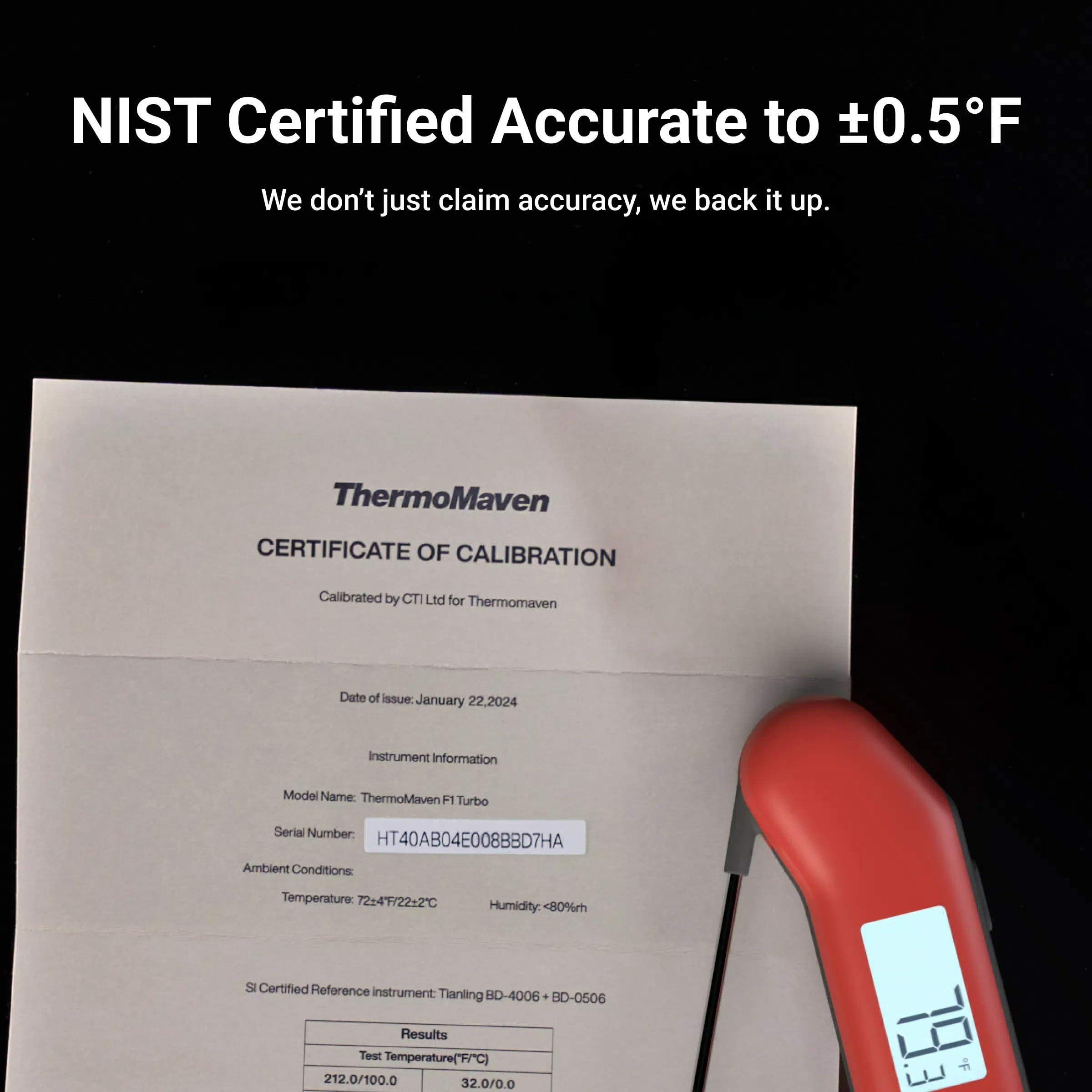 ThermoMaven ProfessionaI Meat Thermometer Digital, 3X Faster 0.5 Sec Instant Read, NIST Certified Accuracy ±0.5°F, 100% Waterproof Probe, Auto-Rotate Bright Indicator, for Candy/Grill/BBQ, Red & Gray