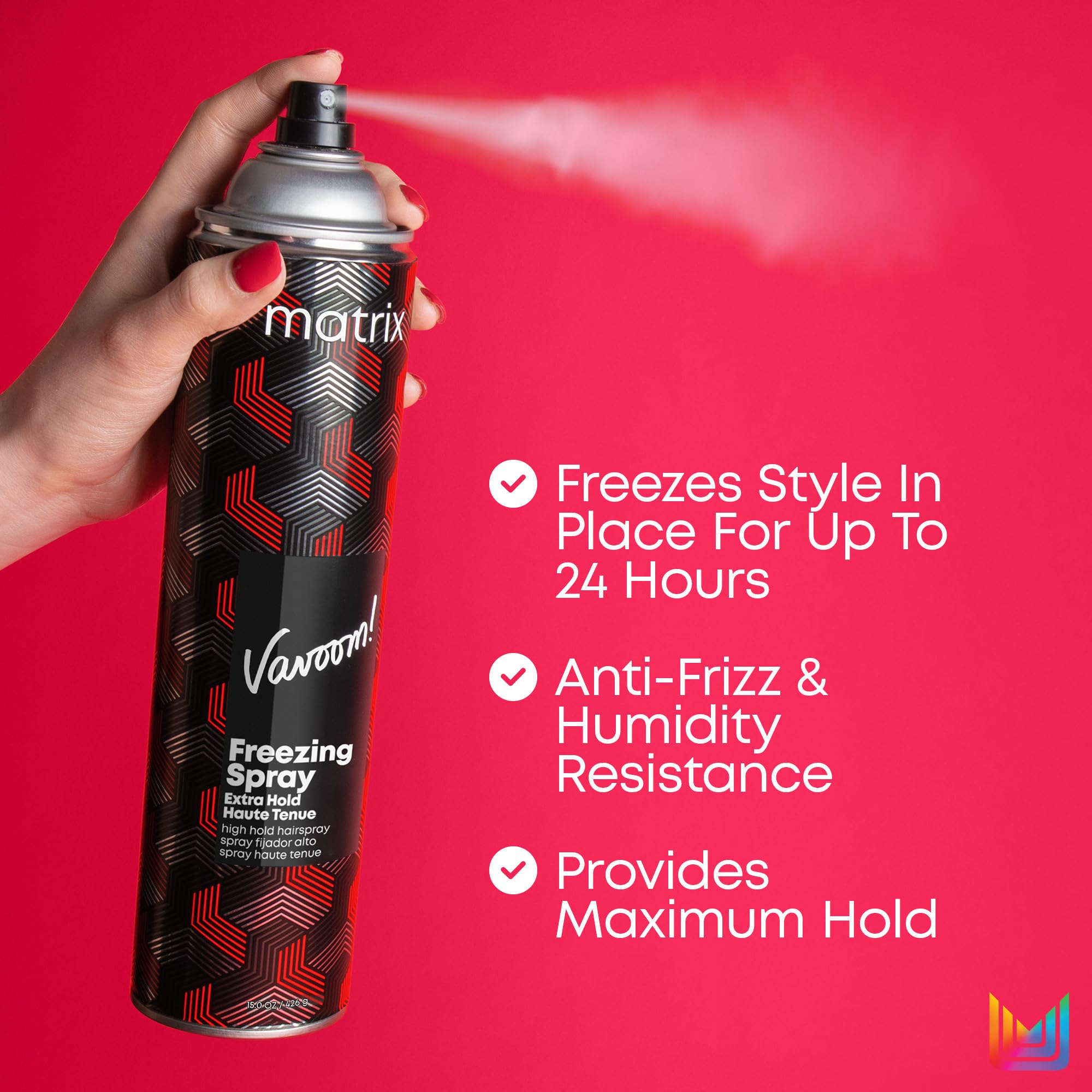 Matrix Vavoom Extra Hold Freezing Spray | Volumizing & Texturizing Hairspray | Extra Firm Hold | Prevents Frizz & Protects Against Humidity | Fast-Drying | For All Hair Types | Hair Styling | 15 oz.