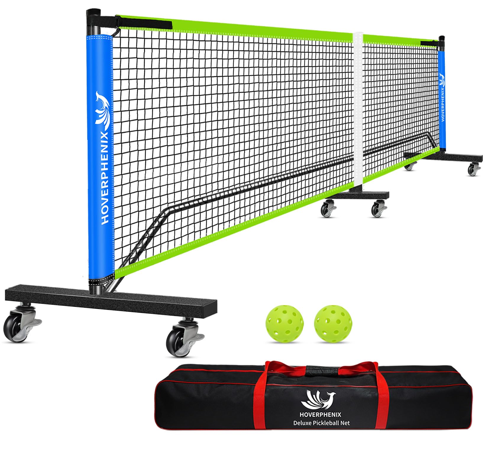 Portable Pickleball Net with Wheels, 22FT Regulation Size Pickle ball Net with Pickleballs, Carry Bag for Home, Driveway, Backyard, Indoor or Outdoor