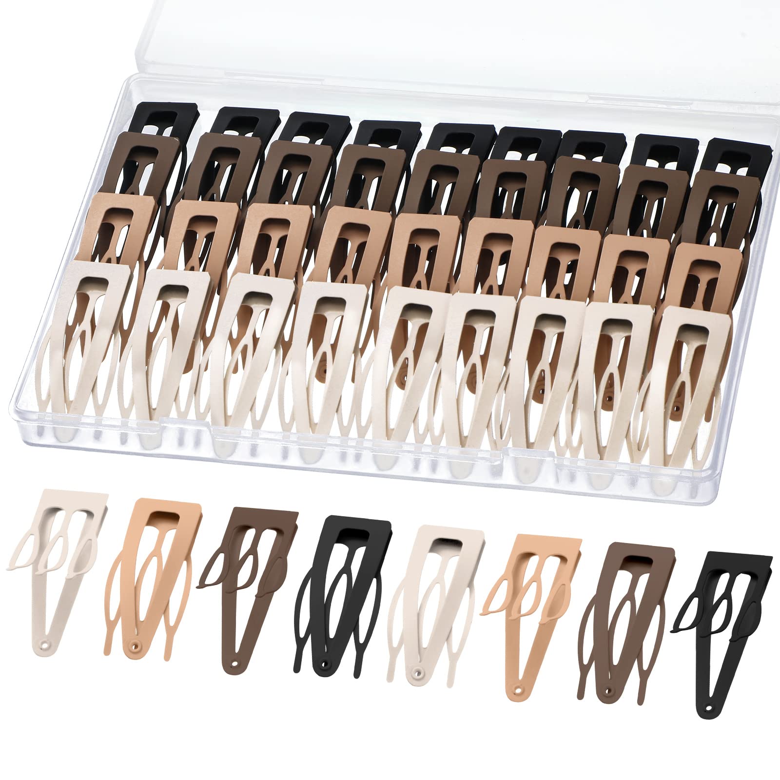 60 Pieces Double Grip Hair Clips Metal Snap Hair Clips Grip Hair Clips Women Hair Barrettes Accessories with Plastic Box for Women Girls Hair Making Salon (black, Dark Brown, Beige, Cream)