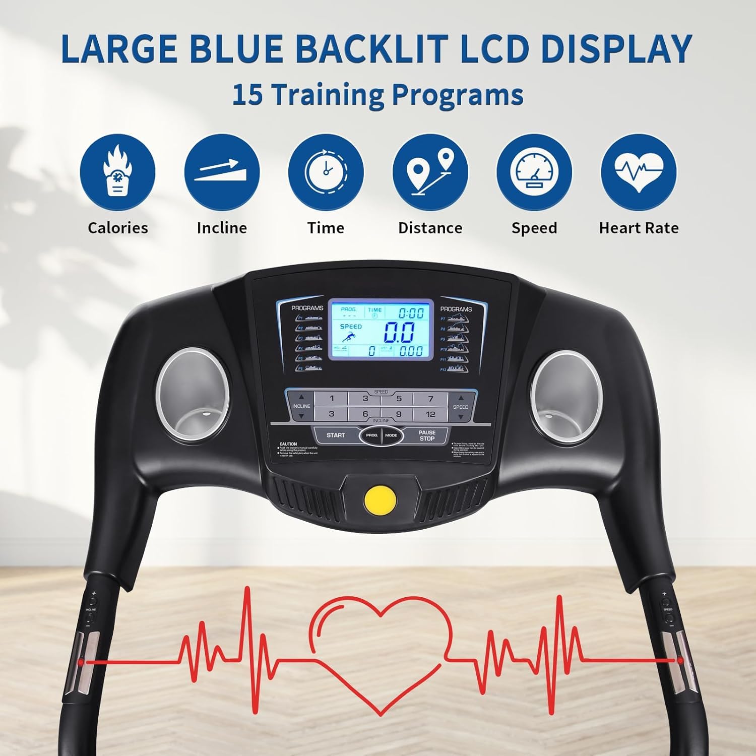 Treadmill with Auto Incline for Home Folding Treadmill with Incline 15 Pre-Set Training Programs Large LCD Display Running Machine Walking Jogging Running Exercise Machine for Office Workout