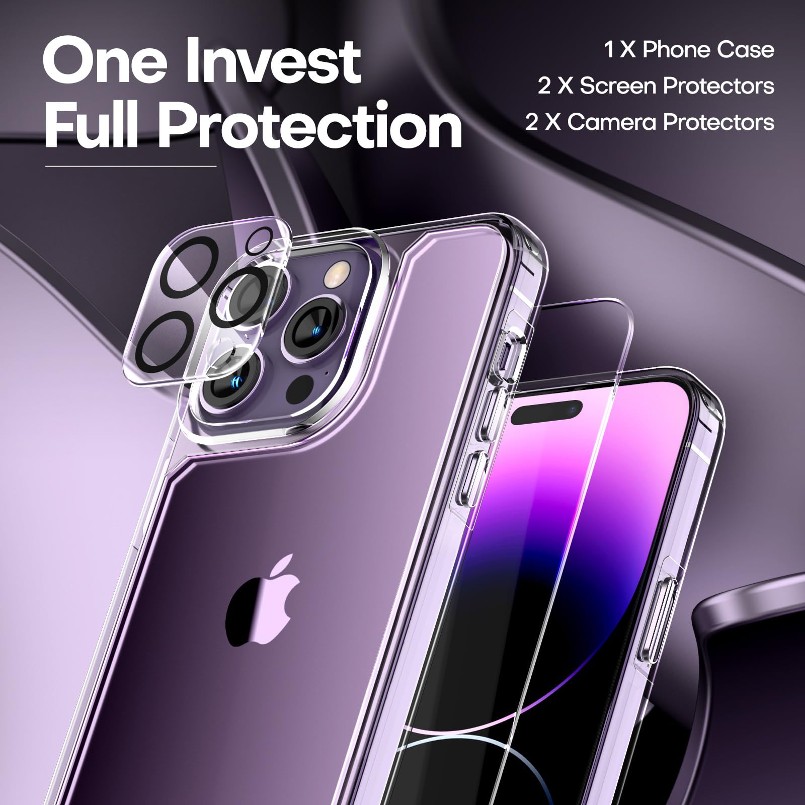 TAURI 5 in 1 for iPhone 14 Pro Max Case Clear, [Not Yellowing] with 2X Screen Protectors + 2X Camera Lens Protectors, [Military Grade Drop Protection] Shockproof Case for iPhone 14 Pro Max 6.7 Inch