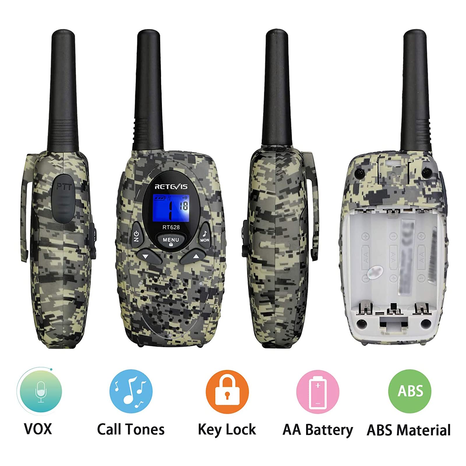 Retevis RT628 Kids Walkie Talkies,Army Toys for 5-13 Year Old Boys Girls,FRS Walkie Talkie for Kids,Gifts for Birthday Outdoor Camping(1 Pair Camo)