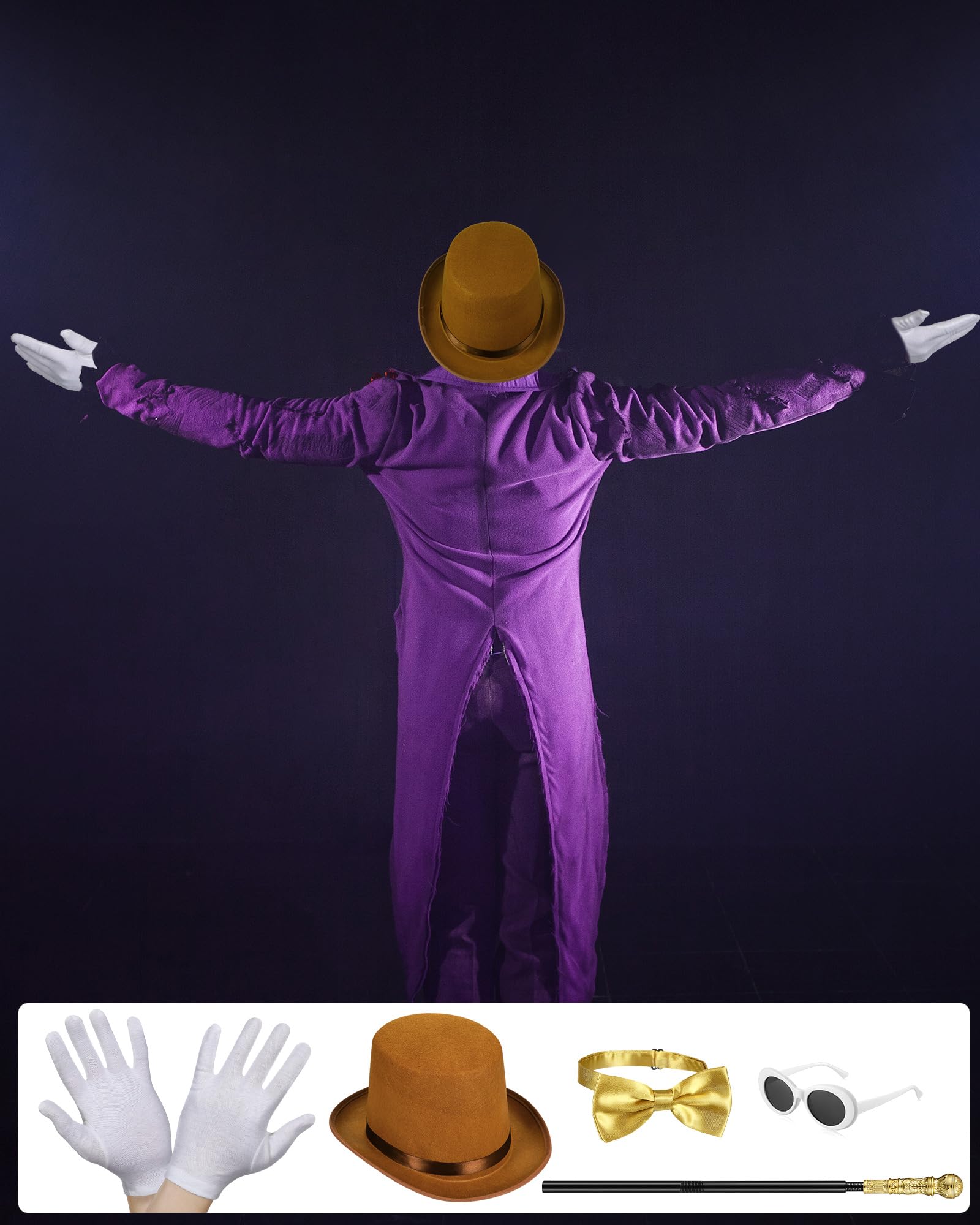 Ramede 5 Pcs Brown Top Hat Costume Set Includes Brown Top Hat Walking Scepter Oval Retro Sunglasses Bow Tie Uniform Gloves Costume Halloween Costumes Accessories for Parade Cosplay Dance Recitals