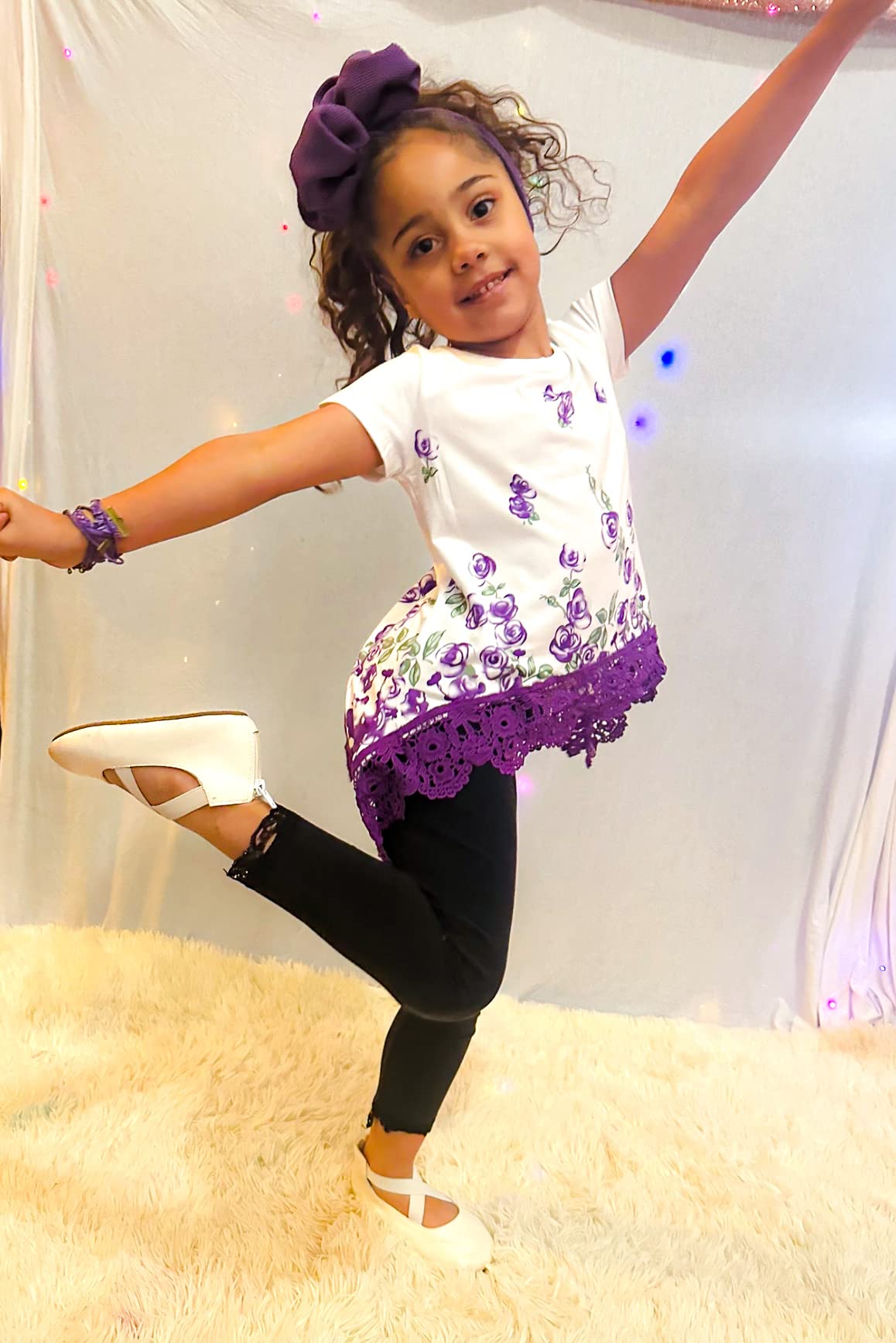 storeofbaby Loose Tee Shirts for Big Girls, Big Kid Floral Casual Blouse for Leggings