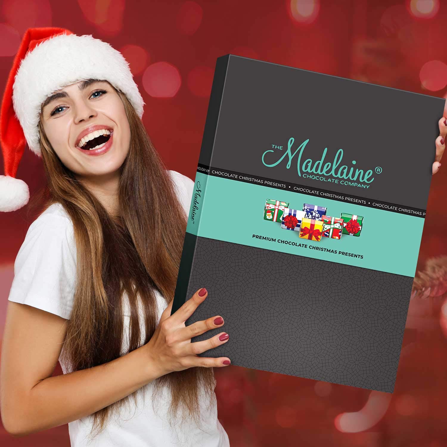 Madelaine Chocolate Extra Large Gift Box - Christmas Holiday Themed Gourmet Chocolate Candy - Best Corporate, Business, Client, Food Gift Baskets - Premium Solid Milk Chocolate Presents