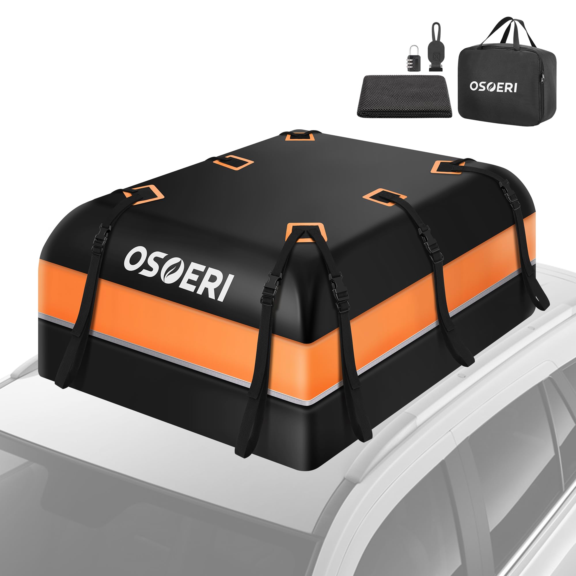 Osoeri Car Roof Carrier Bag, 21 Cubic Feet Waterproof 840D Rooftop Cargo Carrier Bag for All Top of Vehicle, includes Topper Anti-Slip Mat, Reinforced Straps, 6 Door Hooks, Storage Bag