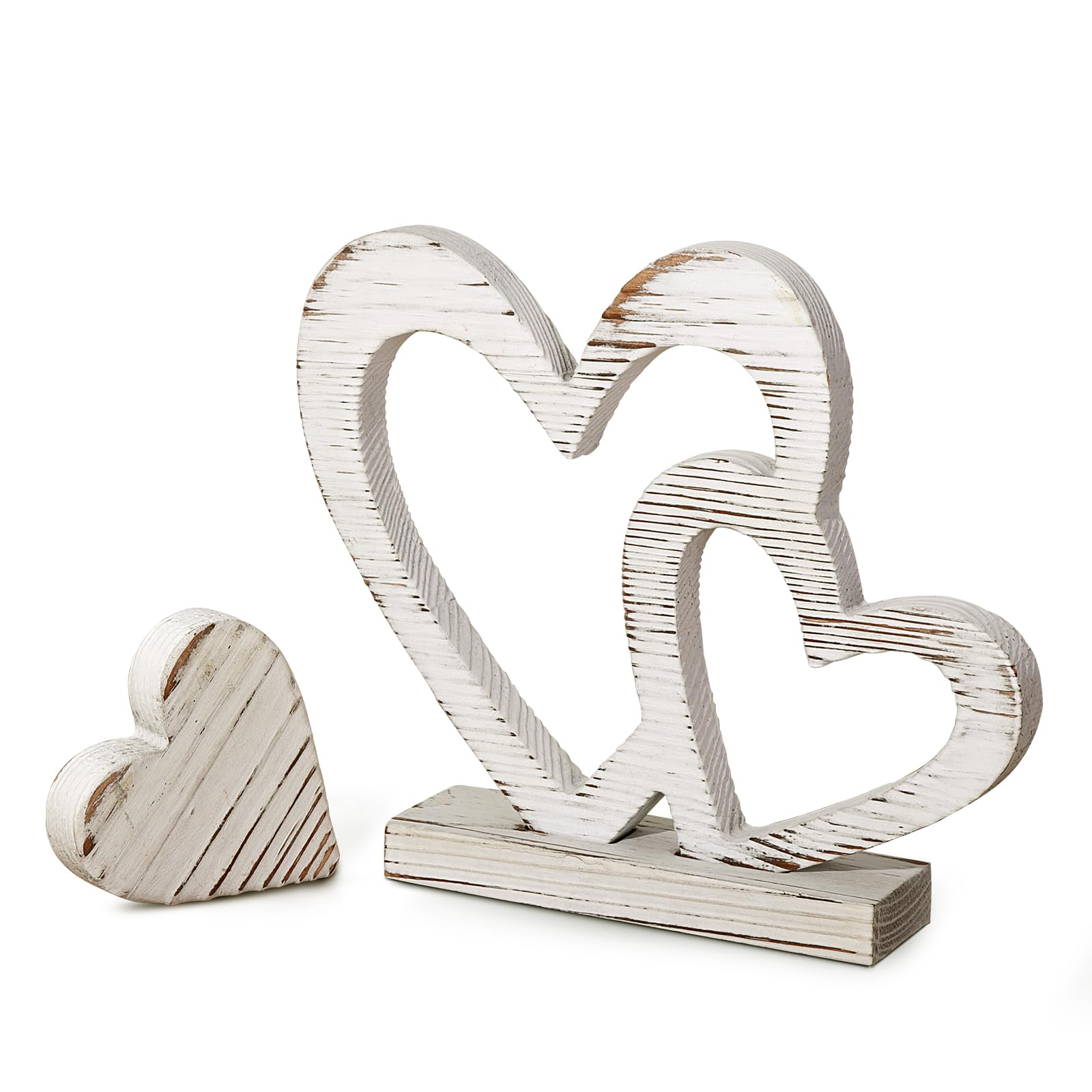 Pawliss Valentines Day Decor, 2Pcs White Rustic Wooden Valentines Decorations, Farmhouse Valentines Decor for the Home Family Table Decor Valentines Day Gifts