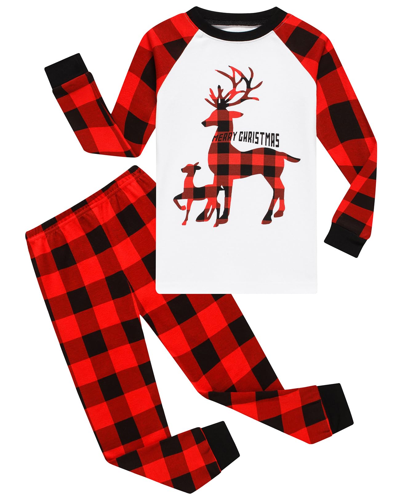 Demifill Boys and Girls Cotton Pajamas christmas Reindeer Pajamas Holiday Pjs 2T White&Red