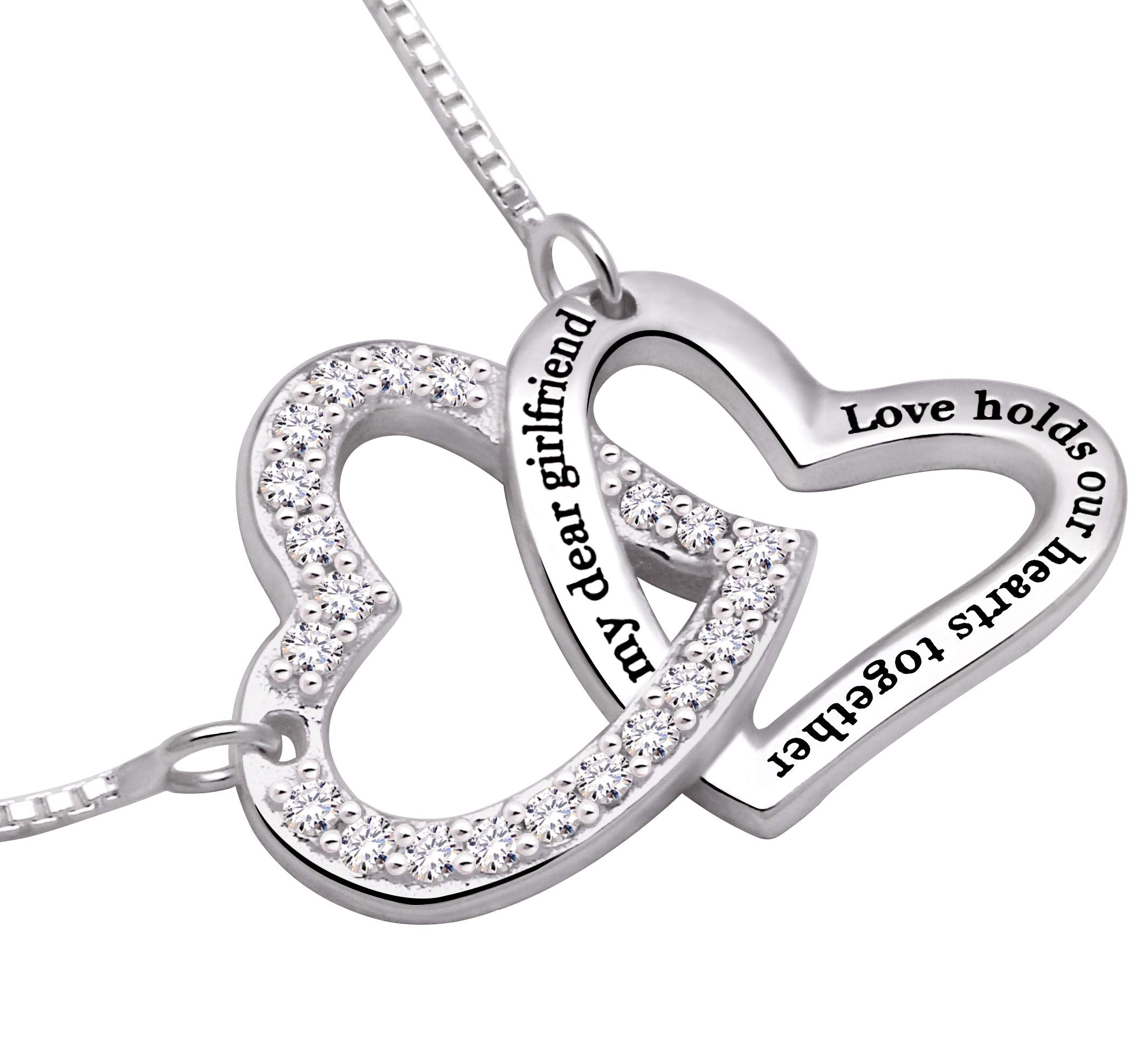 ALOV Sterling Silver "my dear girlfriend love holds our hearts together Love Heart Cubic Zirconia Pendant Necklace