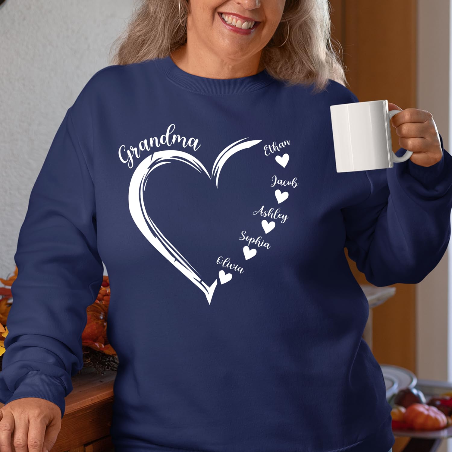 GODMERCH Custom Grandma Hearts Shirt Personalized Grandma Nickname Hoodies Sweatshirt, Grandma Shirts, Mothers Day Birthday Gifts for Grandma