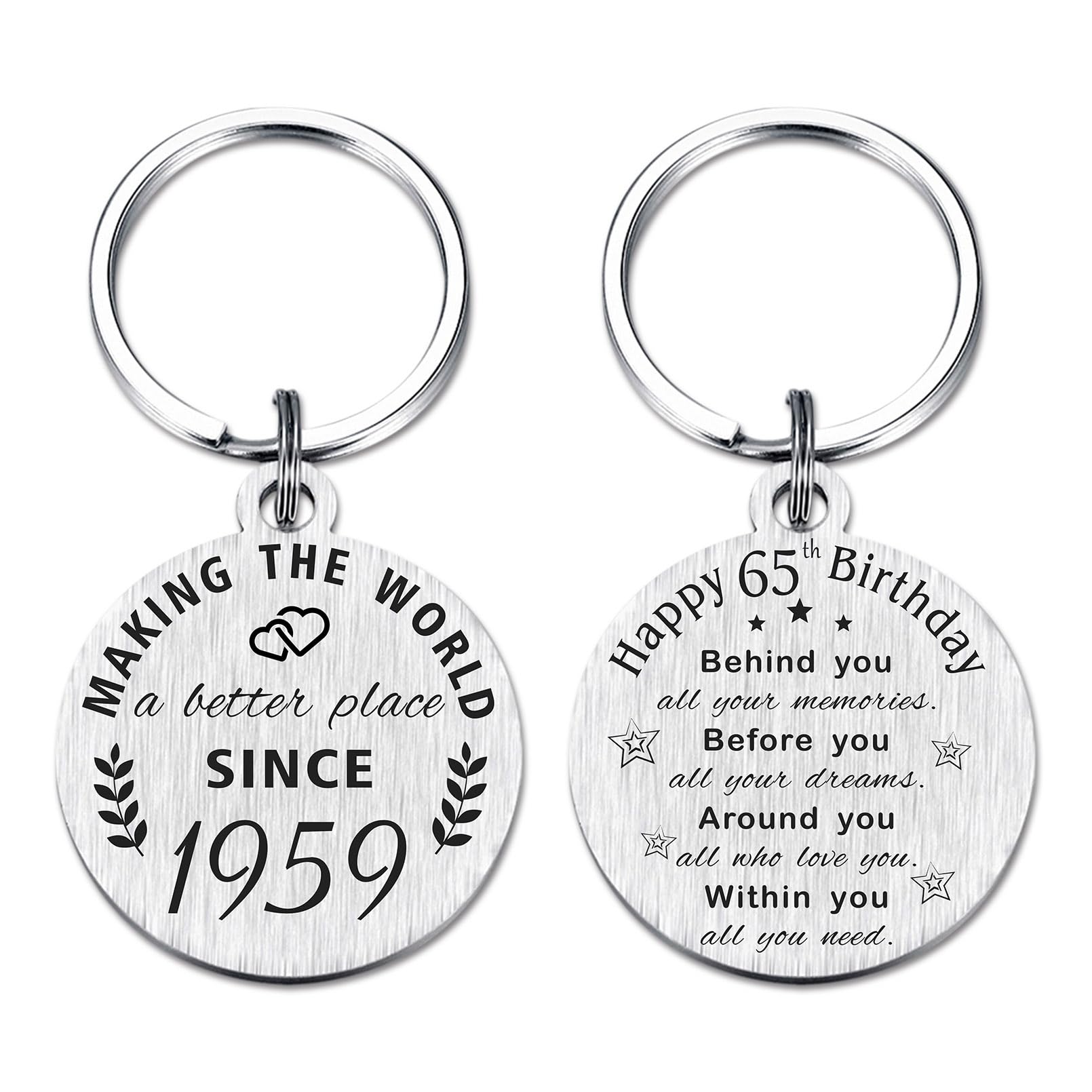 ABNTY 65th Birthday Gifts for Women Men, 65 Year Old Birthday Keychain, Born in 1959 Gifts, 1959 Birthday Decorations