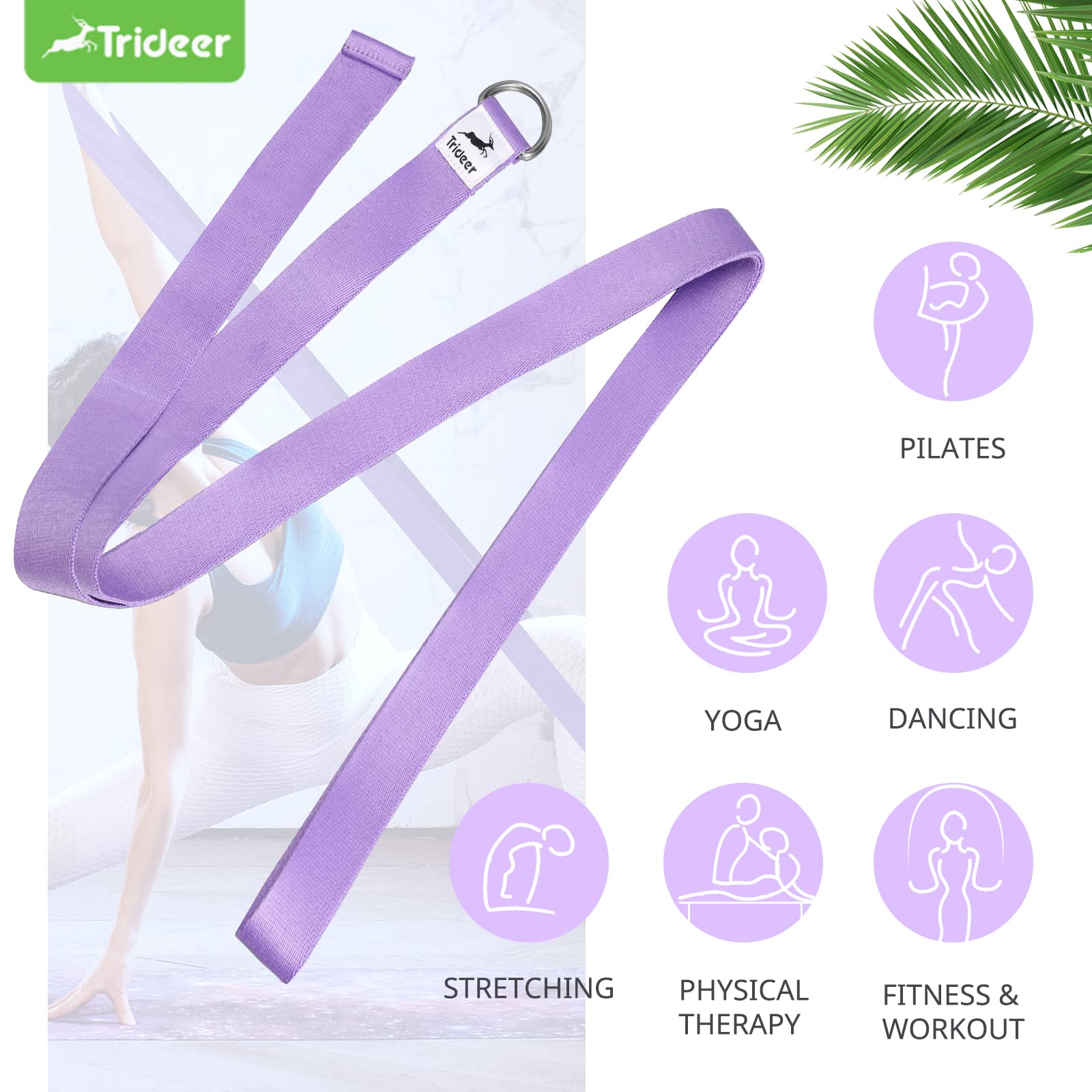 Trideer Yoga Strap Yoga Bands Yoga Strap for Stretching with Extra Safe Adjustable D-Ring Buckle, Non-Elastic Yoga Accessories for Yoga, Physical Therapy, Improves Sitting Posture for Women & Men