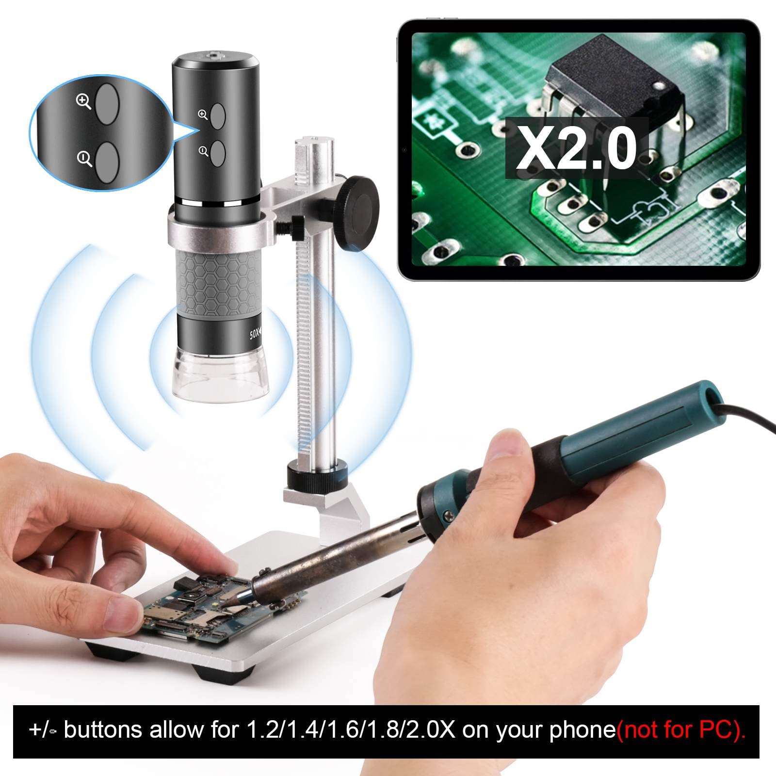 Ninyoon 4K Microscope with Professional Stand for iPhone Android PC, 50-1000X Digital USB Microscope Endoscope HD Camera for All Cellphones iPad Android Tablet Windows Mac Chrome Linux