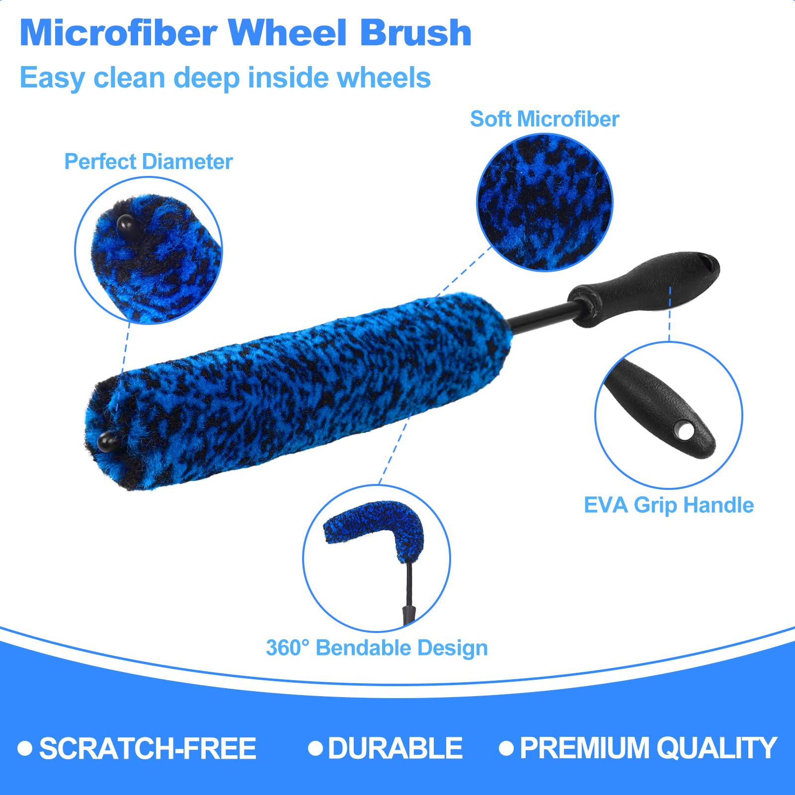 NIKCOSMK Wheel Brush, Wheel & Rim Cleaner Brush, Tire Brush, Wheel Cleaning Brush, Bendable & Durable Car Wheel Brush Set, Car Detailing Brushes, Wheel Brushes for Cleaning Wheels