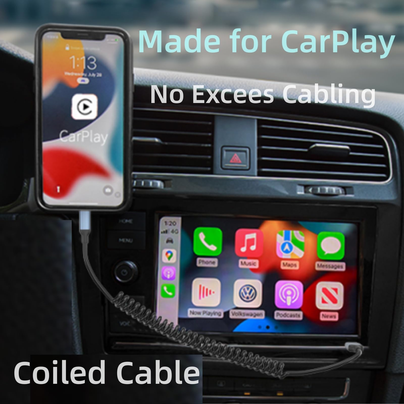 Coiled Lightning Cable for Car, [MFi Certified] 2Pack Retractable iPhone Charger Cord Apple Car Play USB to Lightning Cable 3FT Coiled iPhone Charger Cord for iPhone14/13/12/11/8/7/Plus/6S iPad/iPod