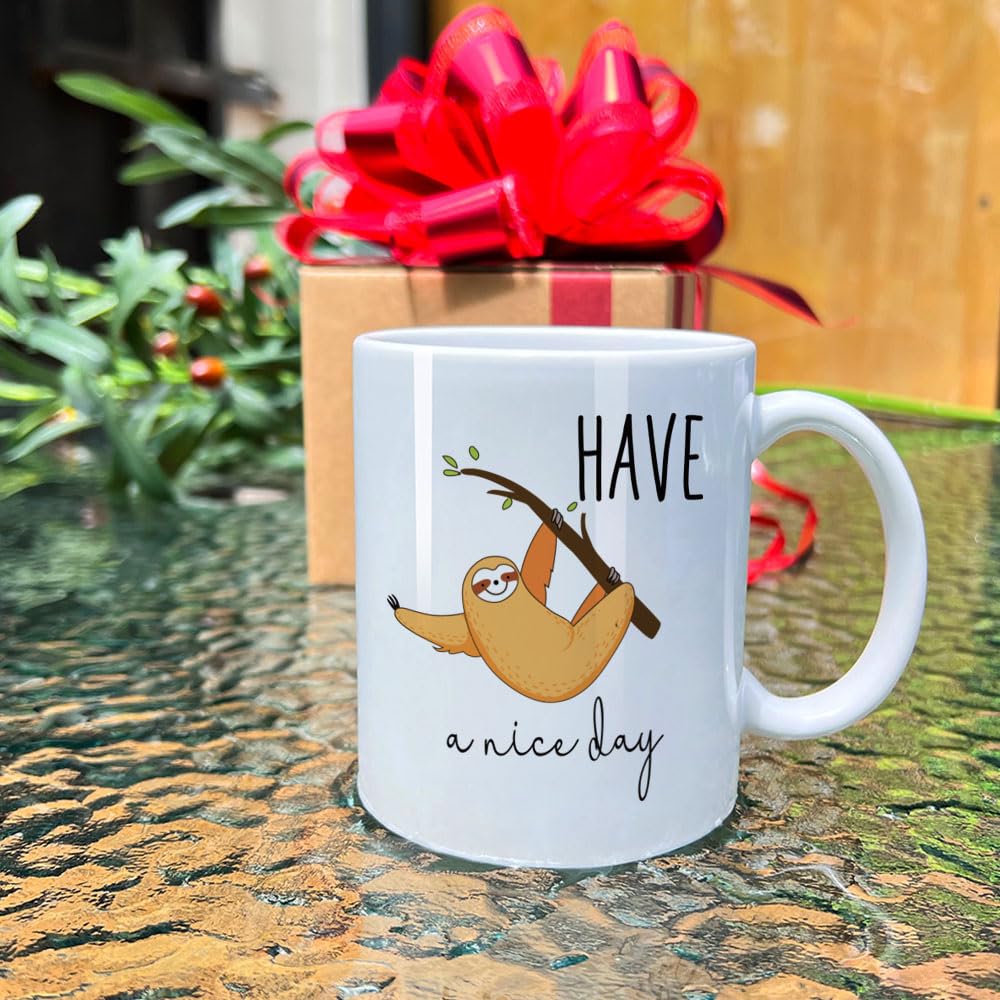 Dnuiyses Funny Gifts for Friends, Have A Nice Day Mug 11oz, Novelty Birthday Gift for Sloth Lovers, Retirement Gifts, Sarcastic Saying Going Away Gifts for Coworker Boss Sister, Fun Christmas Gifts