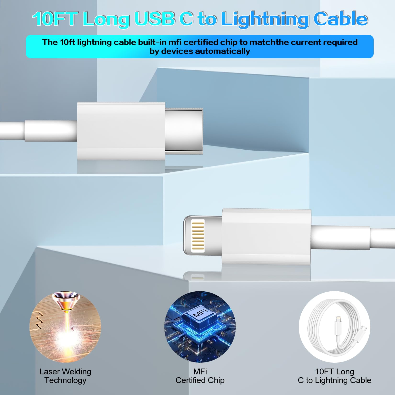 Fast iPhone Charger,iPhone Charger Fast Charging Block [Apple MFi Certified] 3Pack Fast Apple iPhone Charger Wall Power Adapter,10FT USB C to Lightning Cable for iPhone 14 ProMax/13/12/11/XR/X/SE,iPad