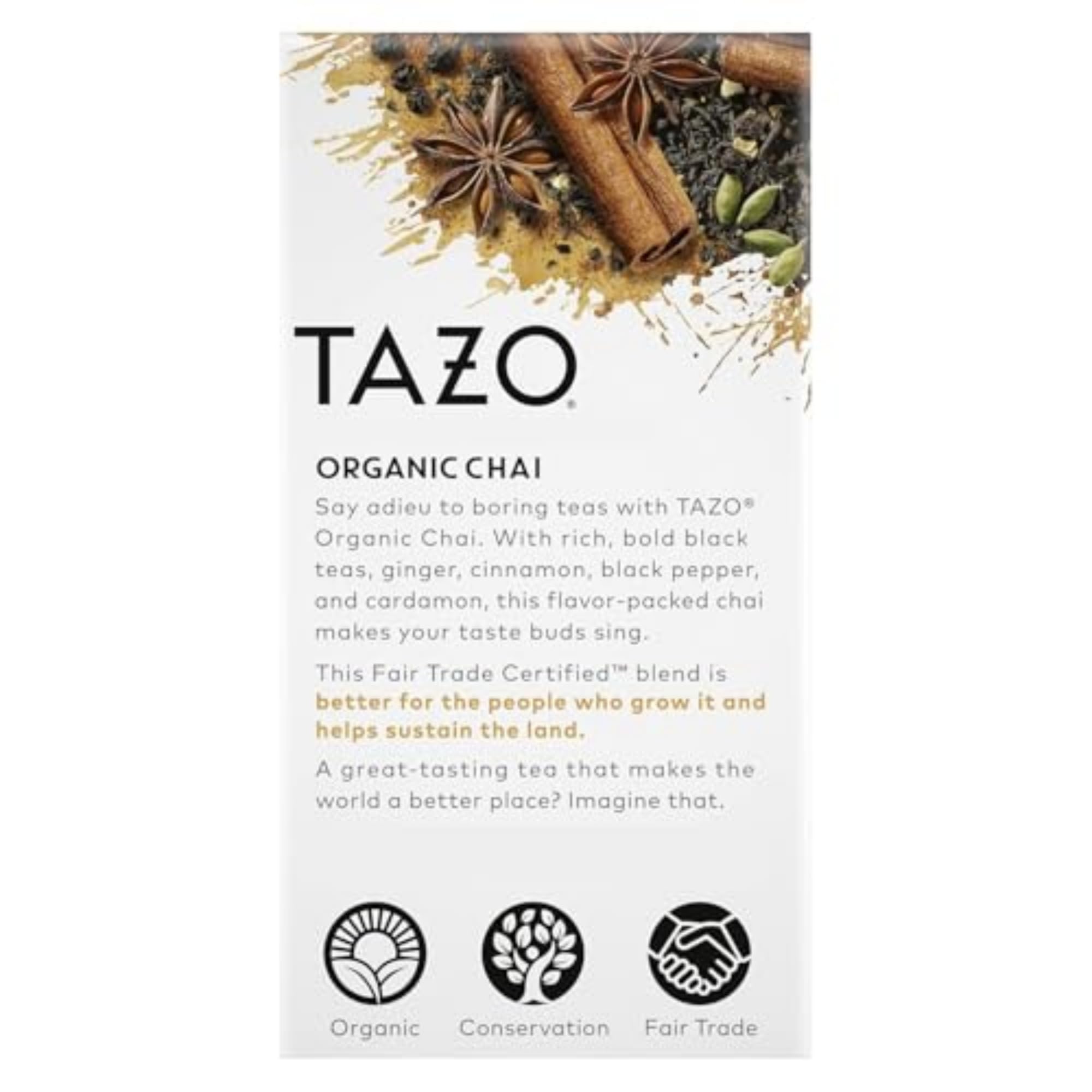 TAZO Tea, Organic Chai Black Tea Bags, 16 Total Tea Bags