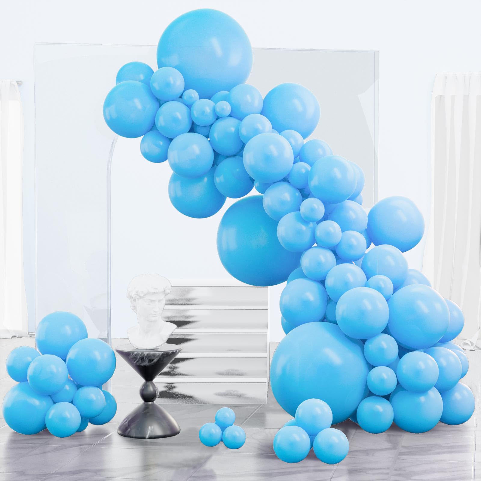 PartyWoo Blue Balloons 123 pcs Sky Blue Balloons Different Sizes Pack of 18 12 10 5 Inch Baby Blue Balloon Arch Kit Balloon Garland for Birthday Graduation Boys Baby Shower Party Decorations Blue-Y20