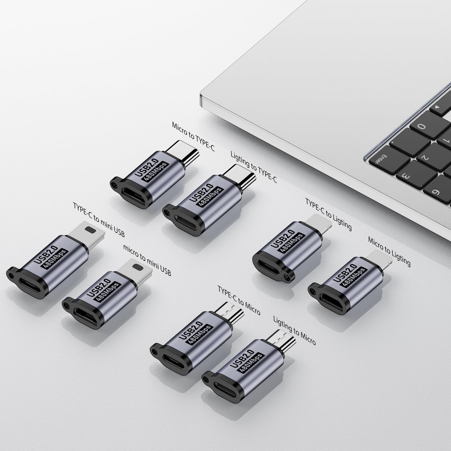 Jadebones USB C/Lightning to Micro USB Adapter, Type C to Lightning Converter, USB C to Mini USB Connector (8 Pack)