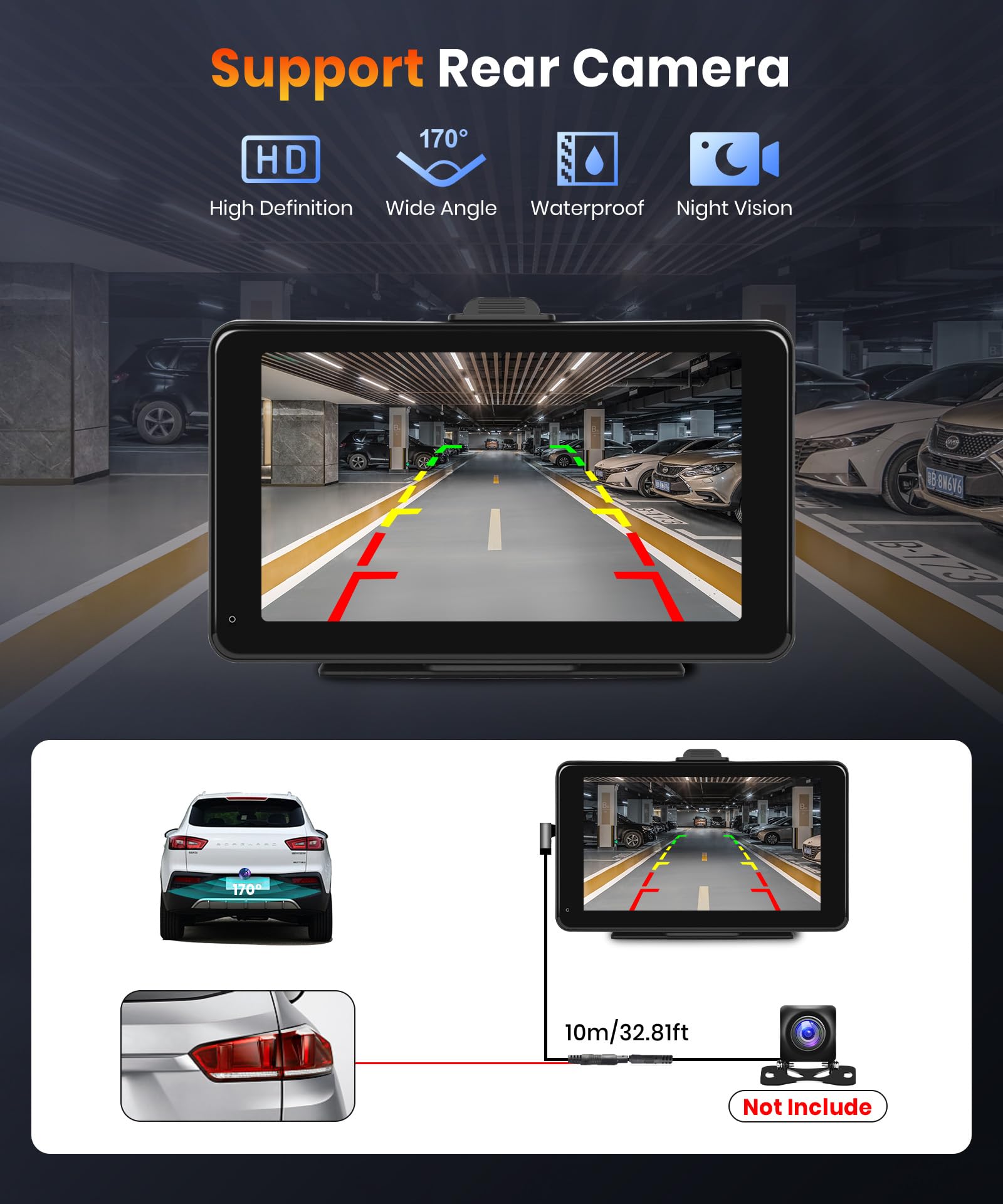 Portable Wireless CarPlay Screen for Car,7inch 1080P HD IPS Touchscreen Car Stereo with Wireless Android Auto,Portable Car Radio Support HD Backup Camera,Mirror Link,Bluetooth,FM,GPS,Voice Control,AUX