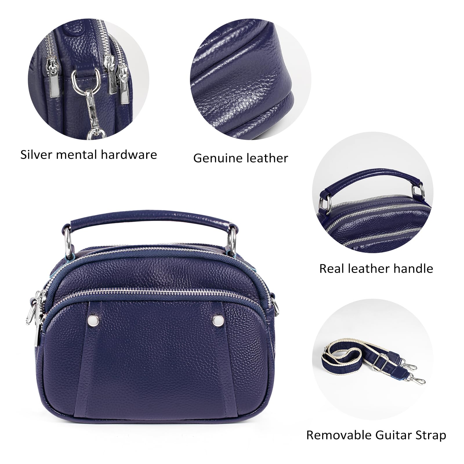 befen Real Leather Small Crossbody Purse for Women Shoulder Cross Body Satchel Bags Handbags with Leather Top Handle Navy Blue
