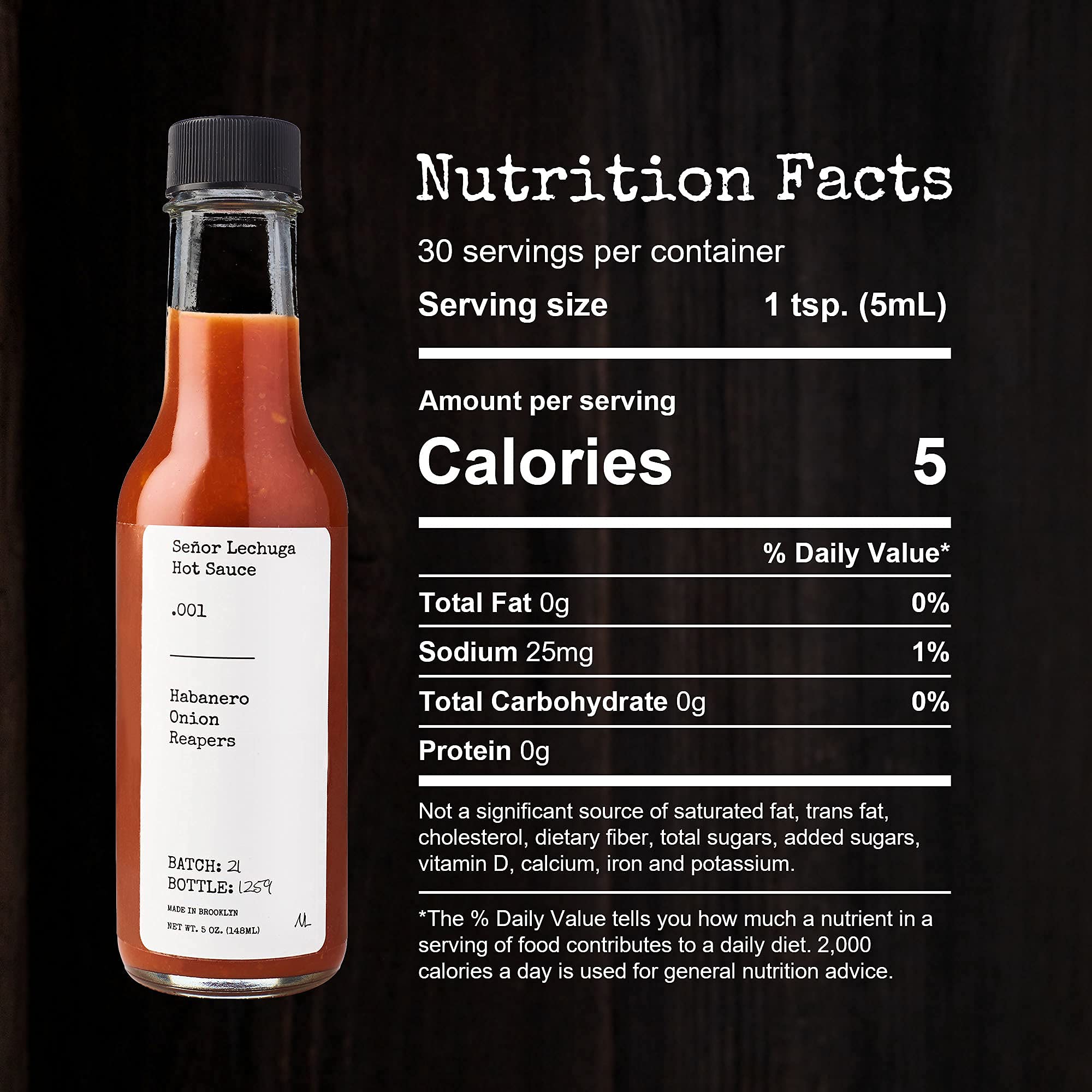 Señor Lechuga Hot Sauce – Hot Sauce Made from Carolina Reaper Peppers and Habanero Pepper – .001 Habanero, Onion, Reapers