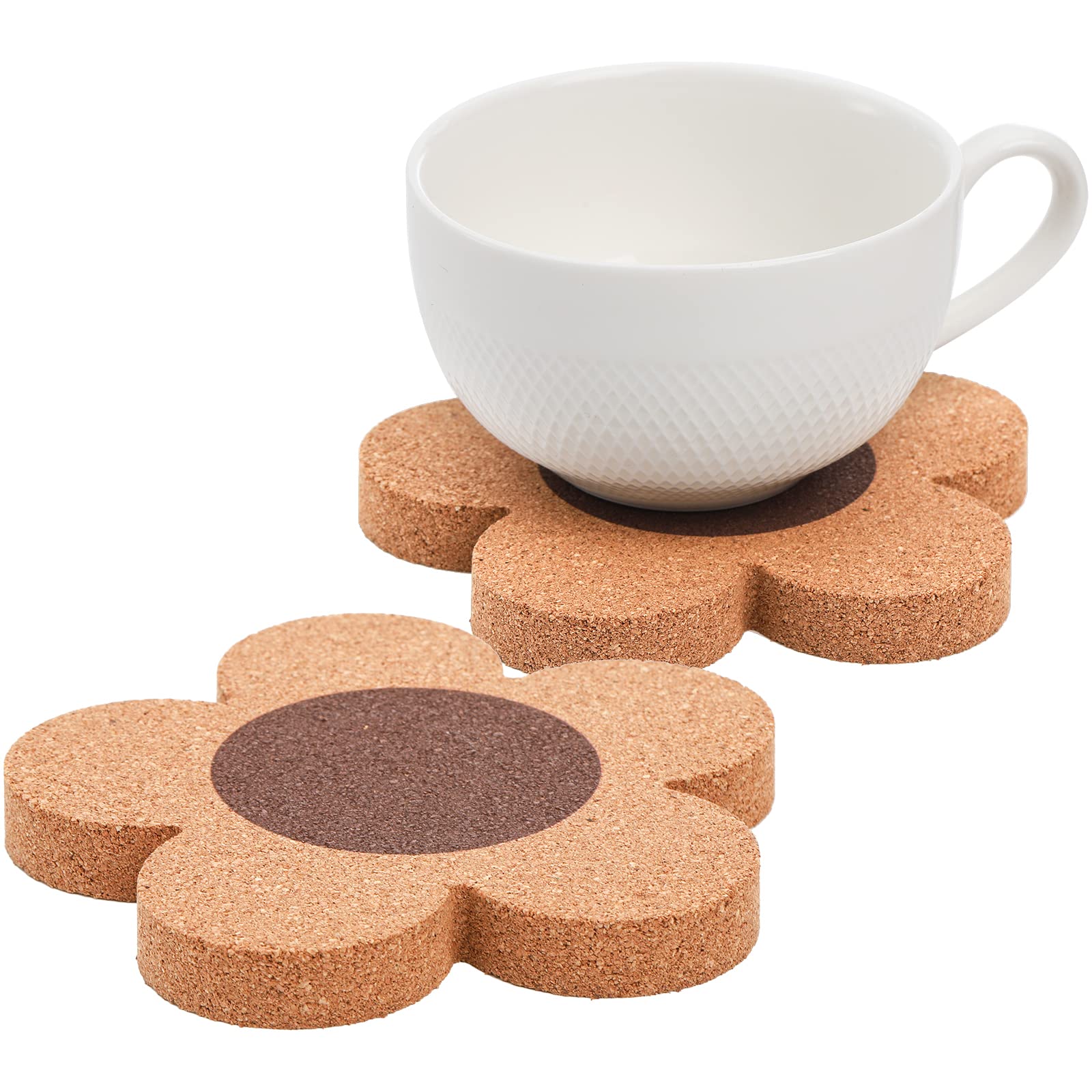 Fasmov 12 Pack 3/8" Thick Cork Coasters, 4 Inch Flower Shape Absorbent Natural Cup Coasters Heat Resistant Coasters for Drinks, Wine Glasses, Cups & Mugs