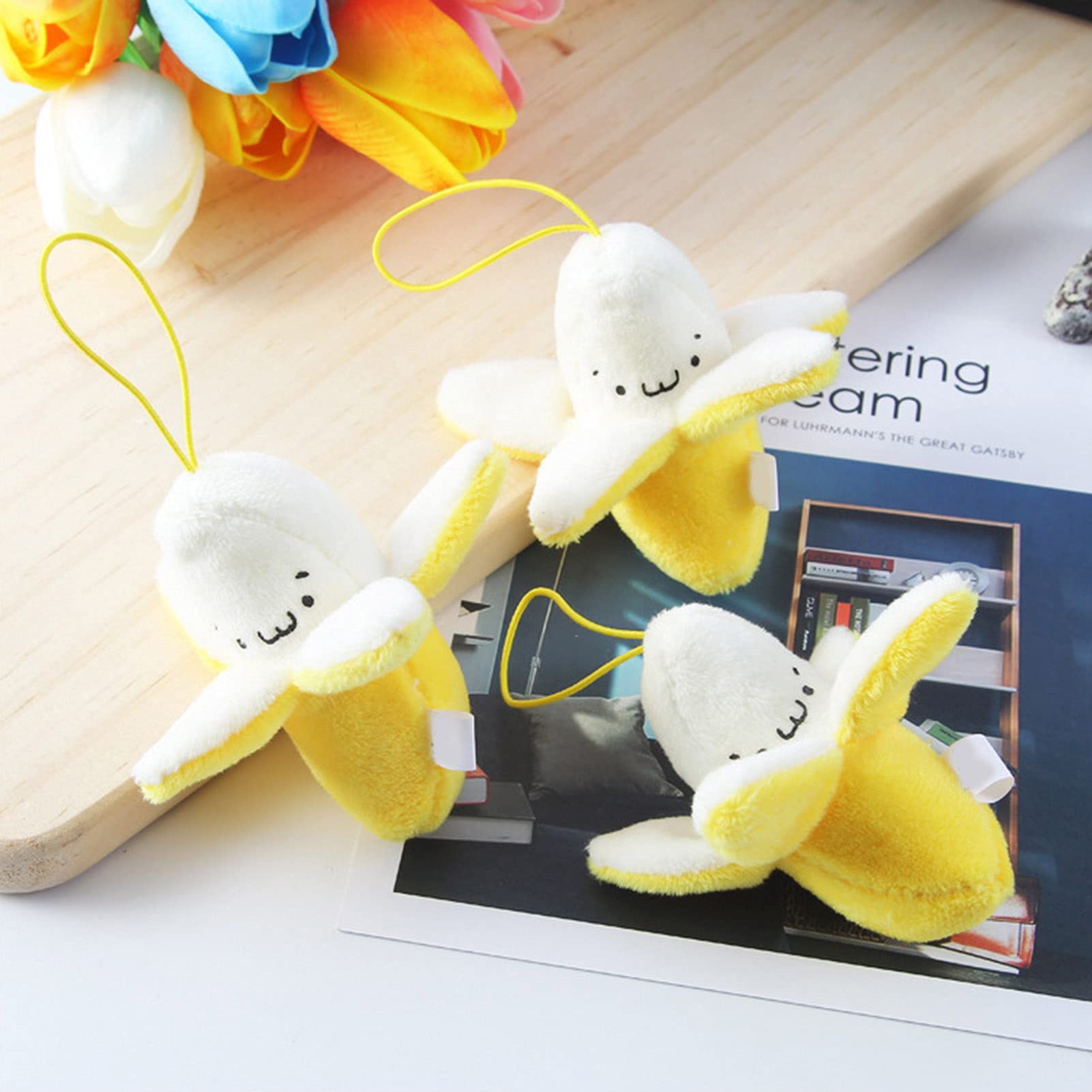 Himpokejg Cute Stuffed Banana Shape Toy Cartoon Doll PP Cotton Soft Doll Plush Pendant Birthday Gift for Decoration 1.97 inches