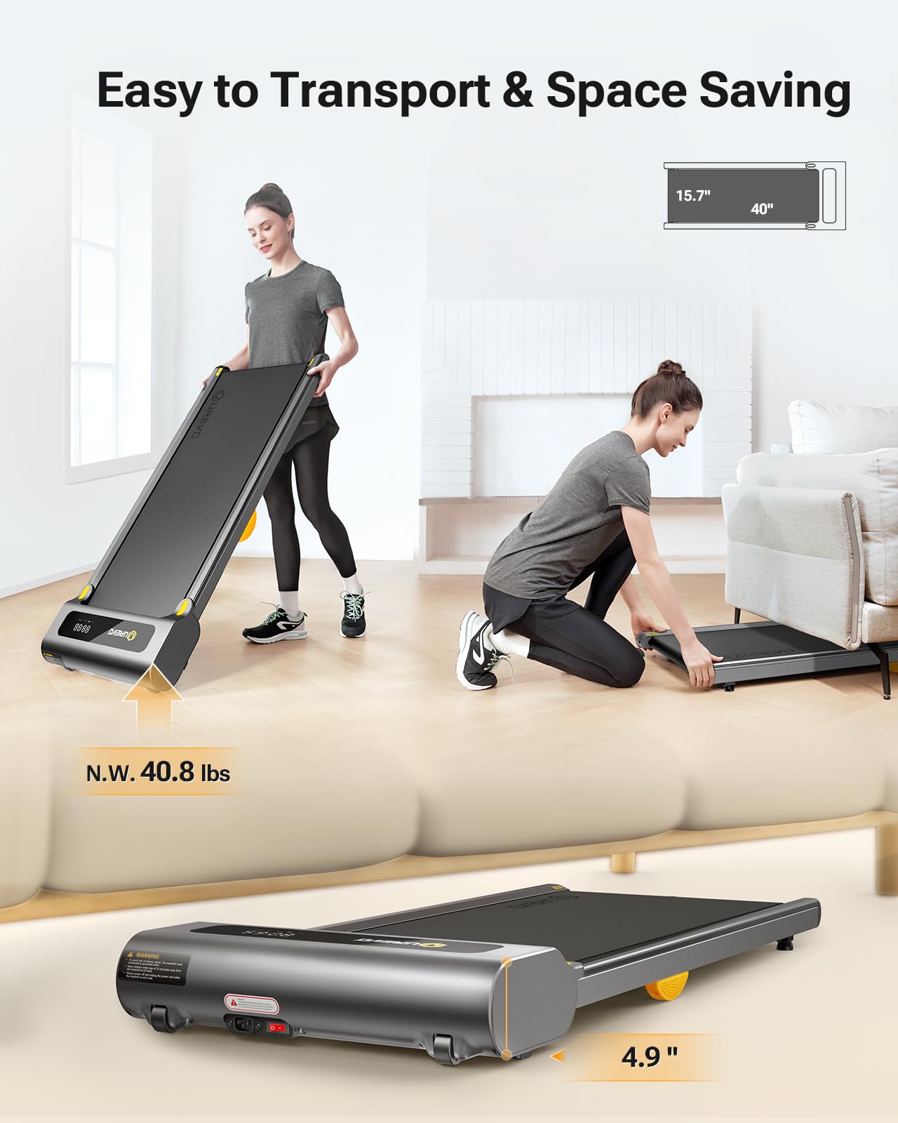 UREVO Under Desk Treadmill, Walking Pad for Home/Office, 16" W* 41”L Large Running Belt, Portable Walking Treadmill, Walking Jogging Machine with 265 lbs Weight Capacity Remote Control LED Display