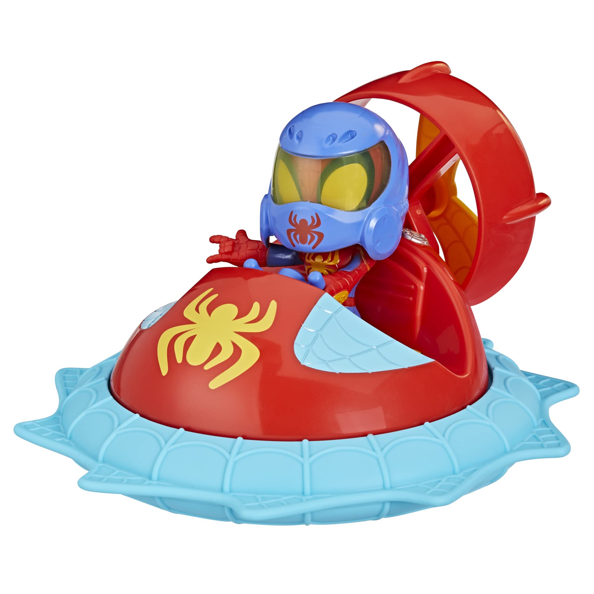 Spidey and his Amazing Friends Marvel Web-Spinners Spidey with Hover Spinner, Car Playset with Vehicle, 4-Inch Scale Action Figure and Accessory, Toy Cars for Kids 3 and Up