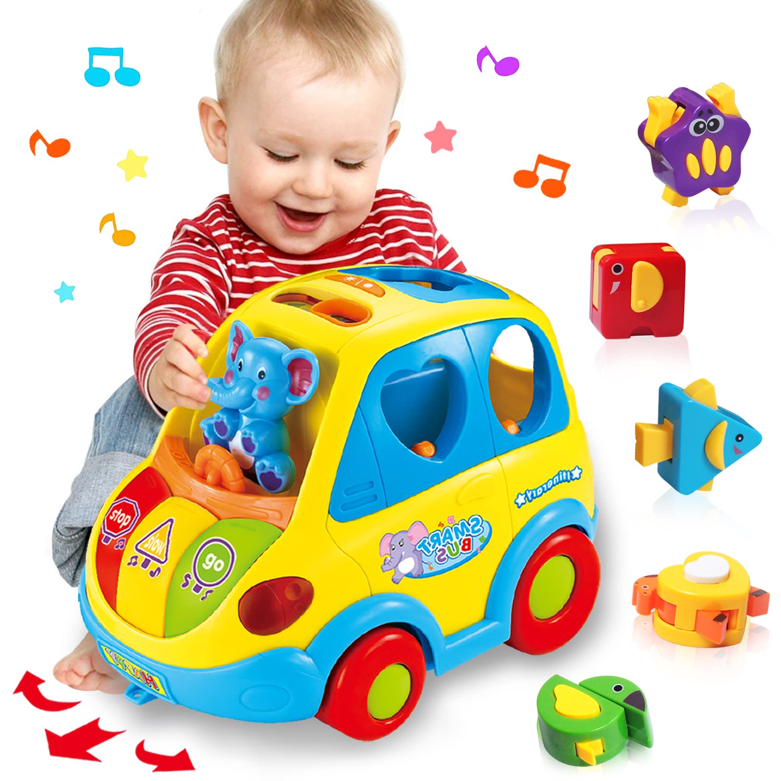 Baby Toys for 1 Year Old Boy Girl Gift Musical Bus Baby Toys 6-12 12-18 Months Toddler Toys Early Learning Montessori Toys for 1 2 3 Year Old Boy with Music/Light/Smart Shapes Christmas Birthday Gifts