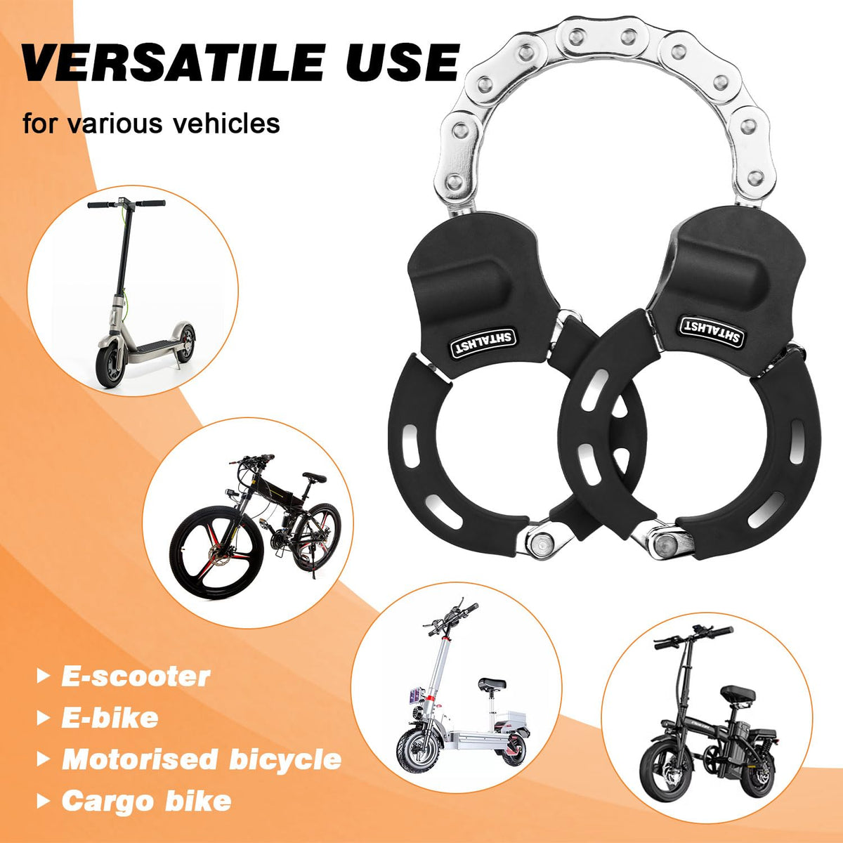 SHTALHST Electric Scooter Lock, Heavy Duty Anti-Theft Chain Lock with Key for E-Bike, Motorcycle, Segway Ninebot (Black)