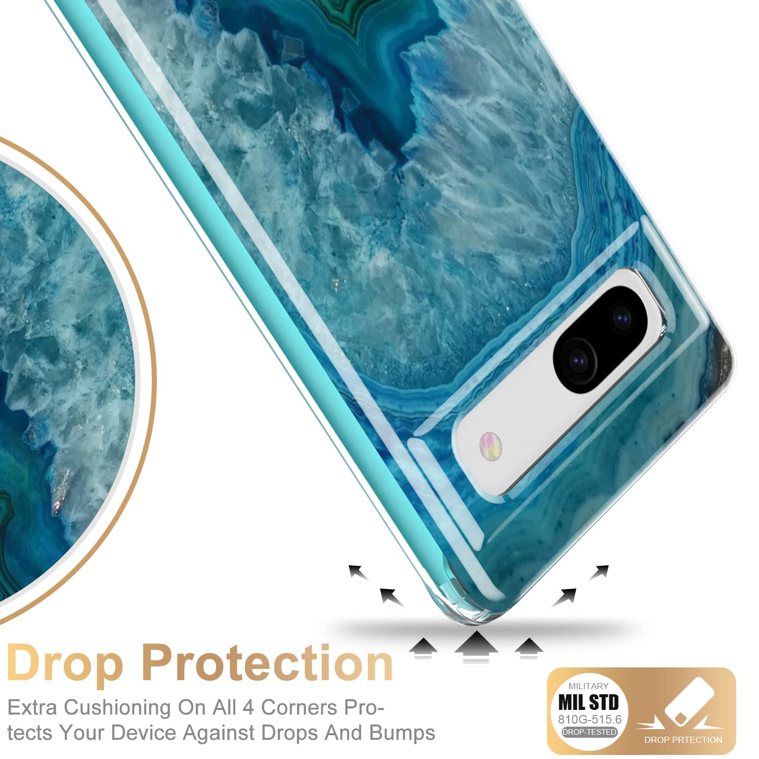 Esdot for Google Pixel 7A Case with Built-in Screen Protector,Military Grade Rugged Cover with Fashion Cute Designs for Women Girls,Protective Phone Case for New Pixel 7A Agate Stone