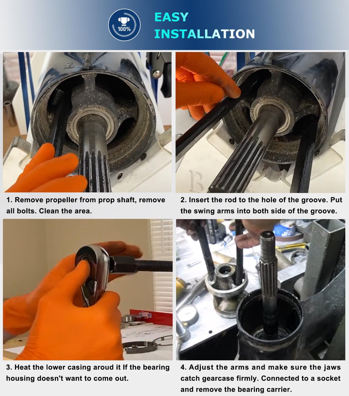 Lower Bearing Carrier Puller for Yamaha, Johnson, Evinrude, Mercury, Honda, Mercruiser, Fit Most Gearcases 115hp and Above with Adjustable Arms Upgrade