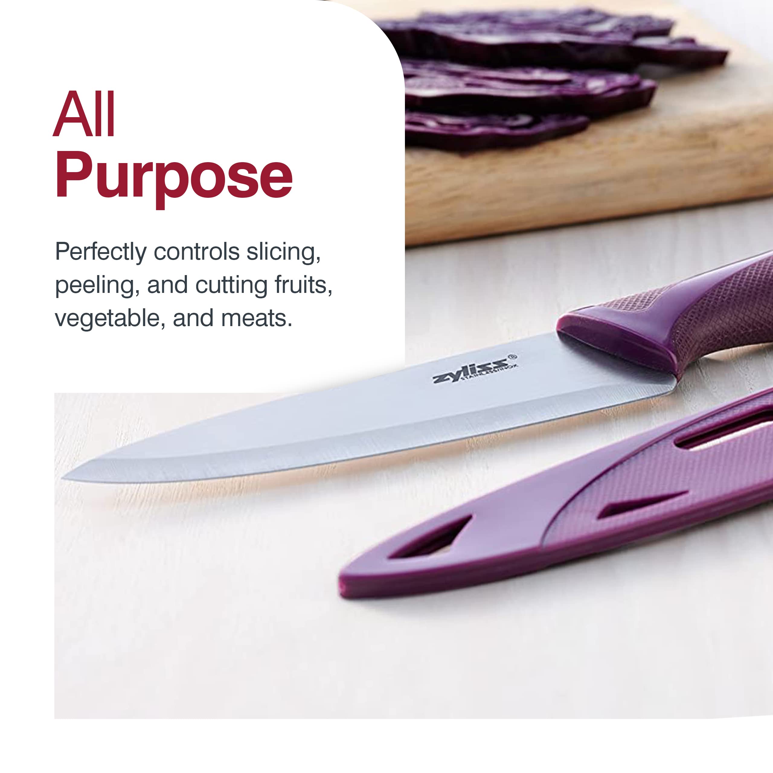 Zyliss Utility Kitchen Knives with Sheath Covers - Dishwasher Safe - Stainless Steel Kitchen Knives Perfect for Cutting Meat, Vegetables & Fruit - 5.25" Utility Knife