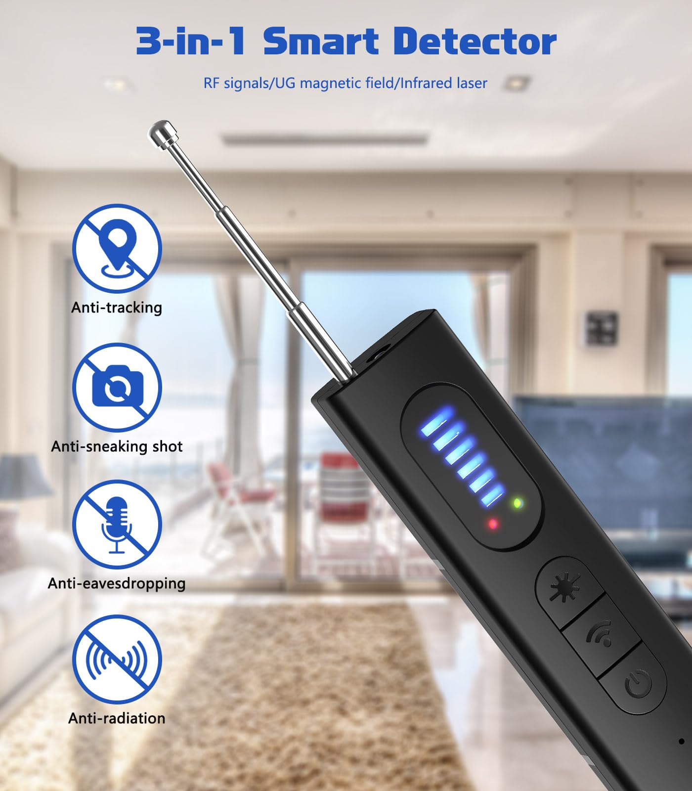 Hidden Camera Detectors, Camera Detector, Bug and Hidden Camera Detector, Anti Spy RF Signal Scanner, Wireless Rechargeable for Home丨Office丨Travel丨Hotel, 6 Levels Sensitivity 4 Modes, 34H Work