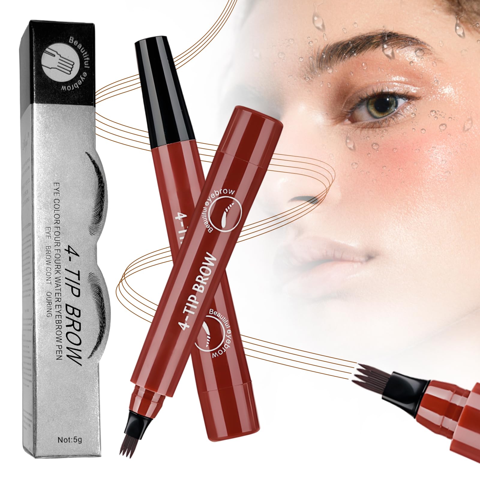 Microblading Eyebrow Pencil, 2025 Upgraded Waterproof 3D Microblading Eyebrow Pen, 4 Tip Precise Eye Brow Pencil with Hair Like Strokes, Long Lasting Brow Pen Stay on All Day (Reddish Brown)