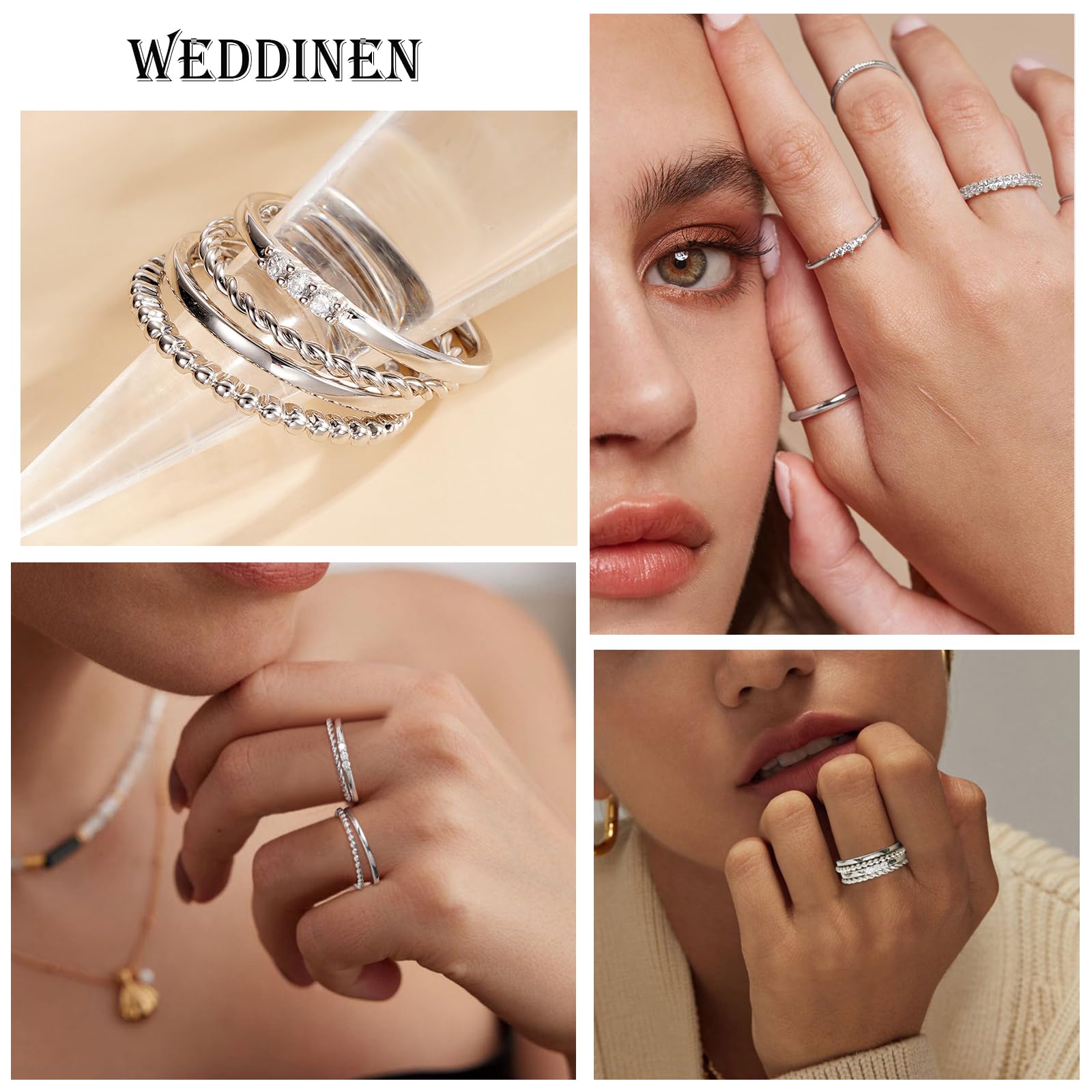 WEDDINEN S925 Sterling Silver Rings for Women Non Tarnish,Dainty Stackable Thumb rings for Women,Silver Band Waterproof Ring, Womens Rings Size 8