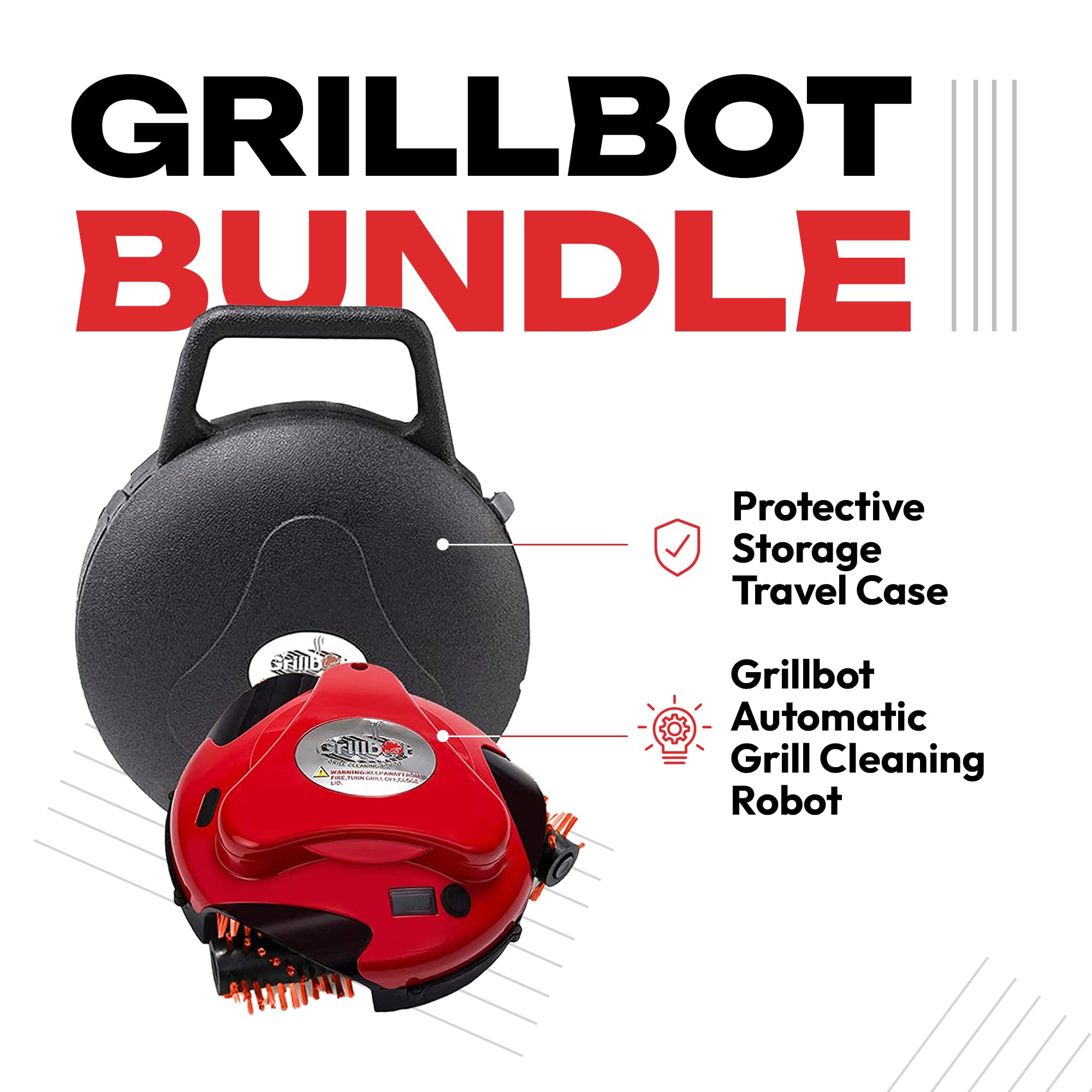 Grillbot Automatic Grill Cleaning Robot (Red Grillbot + Carry Case, Grillbot Bundle)