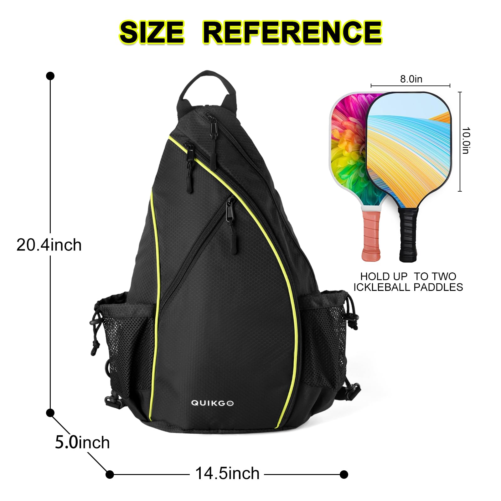 QUIKGO Pickleball Bag for Women & Men, Adjustable Reversible Sling Bags with Fence Hook, Protable Pickle Ball Paddle Backpack, Pickleball Accessories